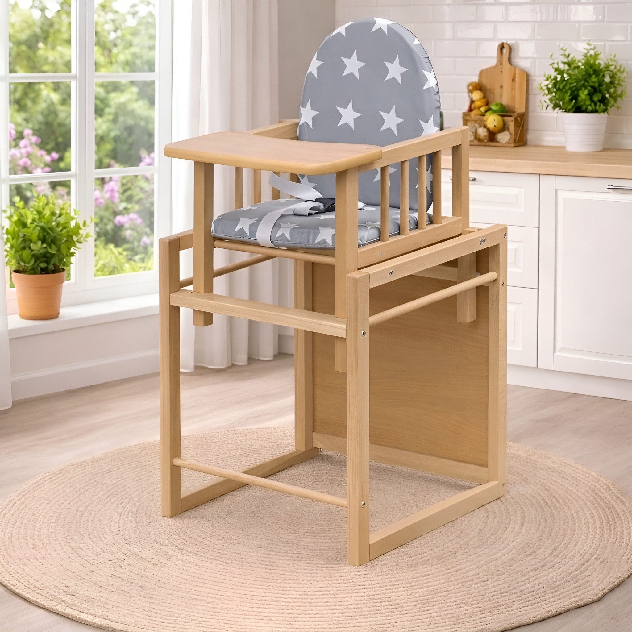 Best for Kids Holzstuhl Victoria 2-in-1 Holzstuhl & Tisch – Höhenverstellbar & Sicher, leicht umbaubar zur Stuhl-Tisch-Kombination