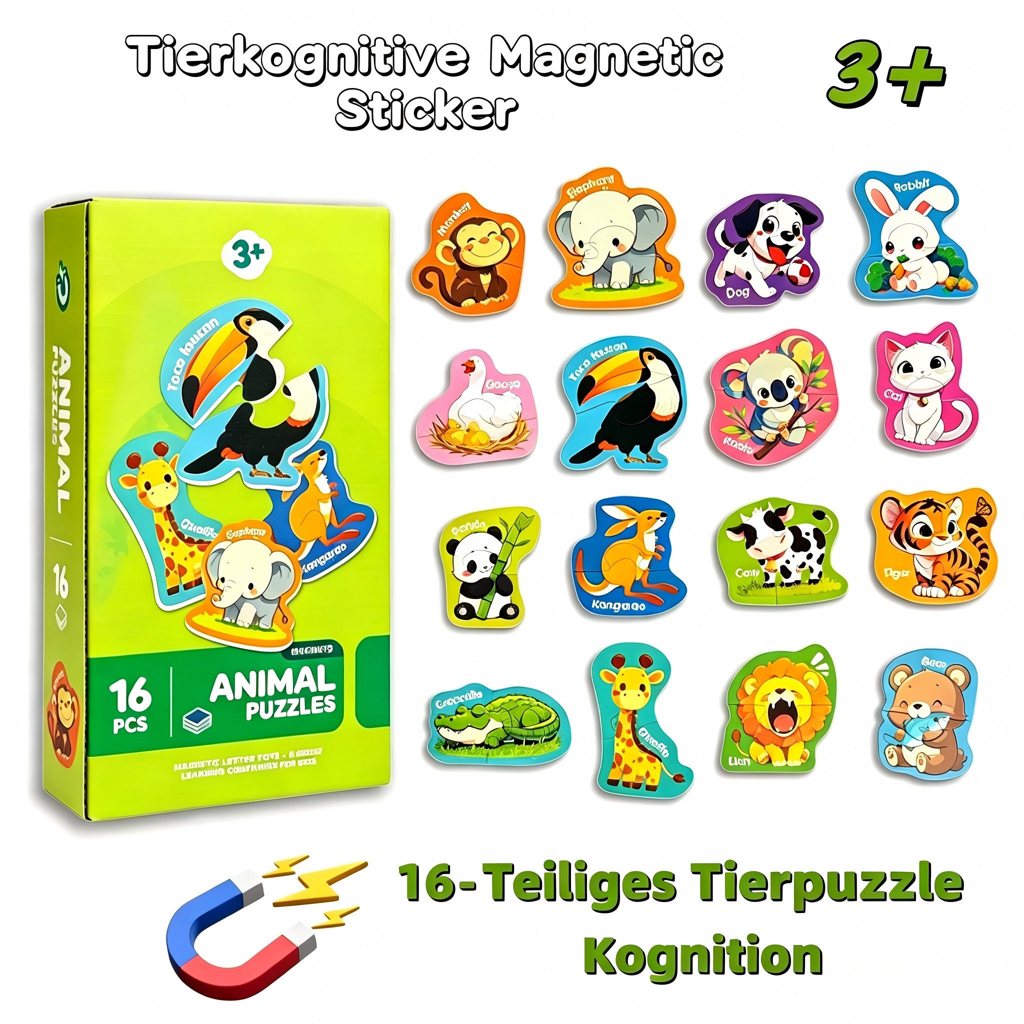 ibettertec Lernspielzeug Kindermagnet Kühlschrank, Tier Magnet Puzzle, Pädagogisches Spielzeug (spielerische Kognitionsförderung, Pädagogisches Tierpuzzle aus K – Bild 3 von 5