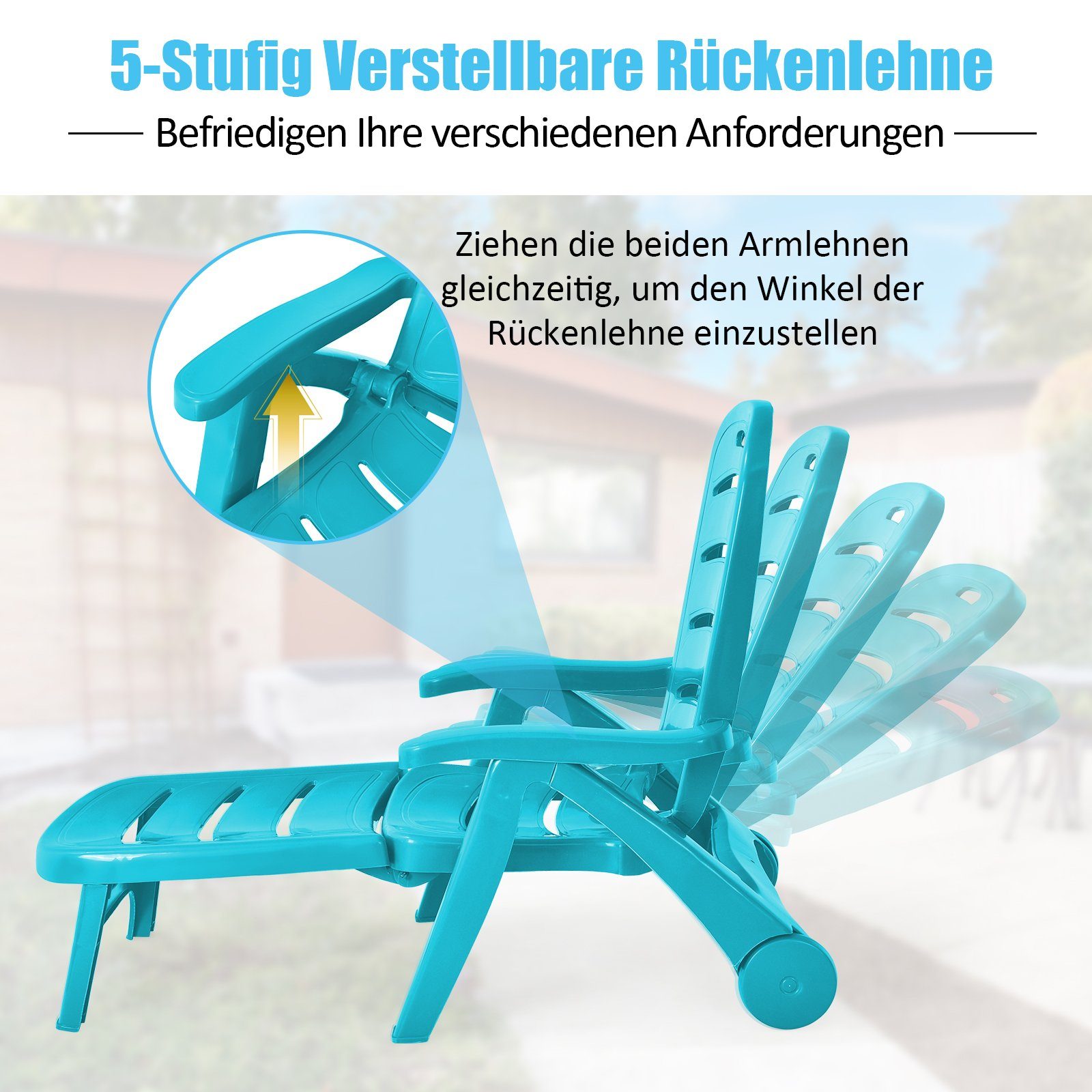 Gartenstuhl, 5-Fach Sonnenliege, blau Gartenliege COSTWAY verstellbar, klappbar