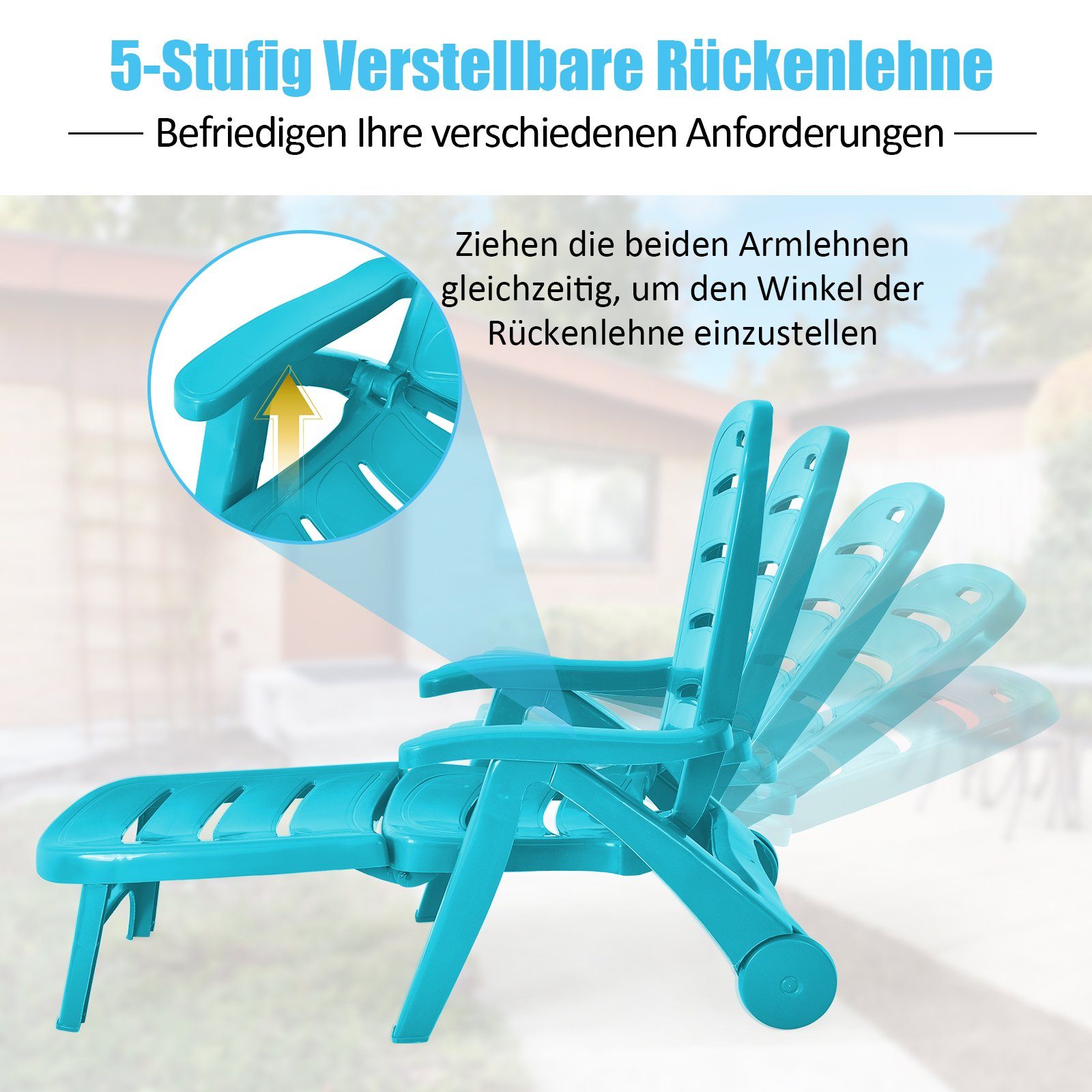 blau 5-Fach verstellbar, Gartenstuhl, COSTWAY Sonnenliege, Gartenliege klappbar