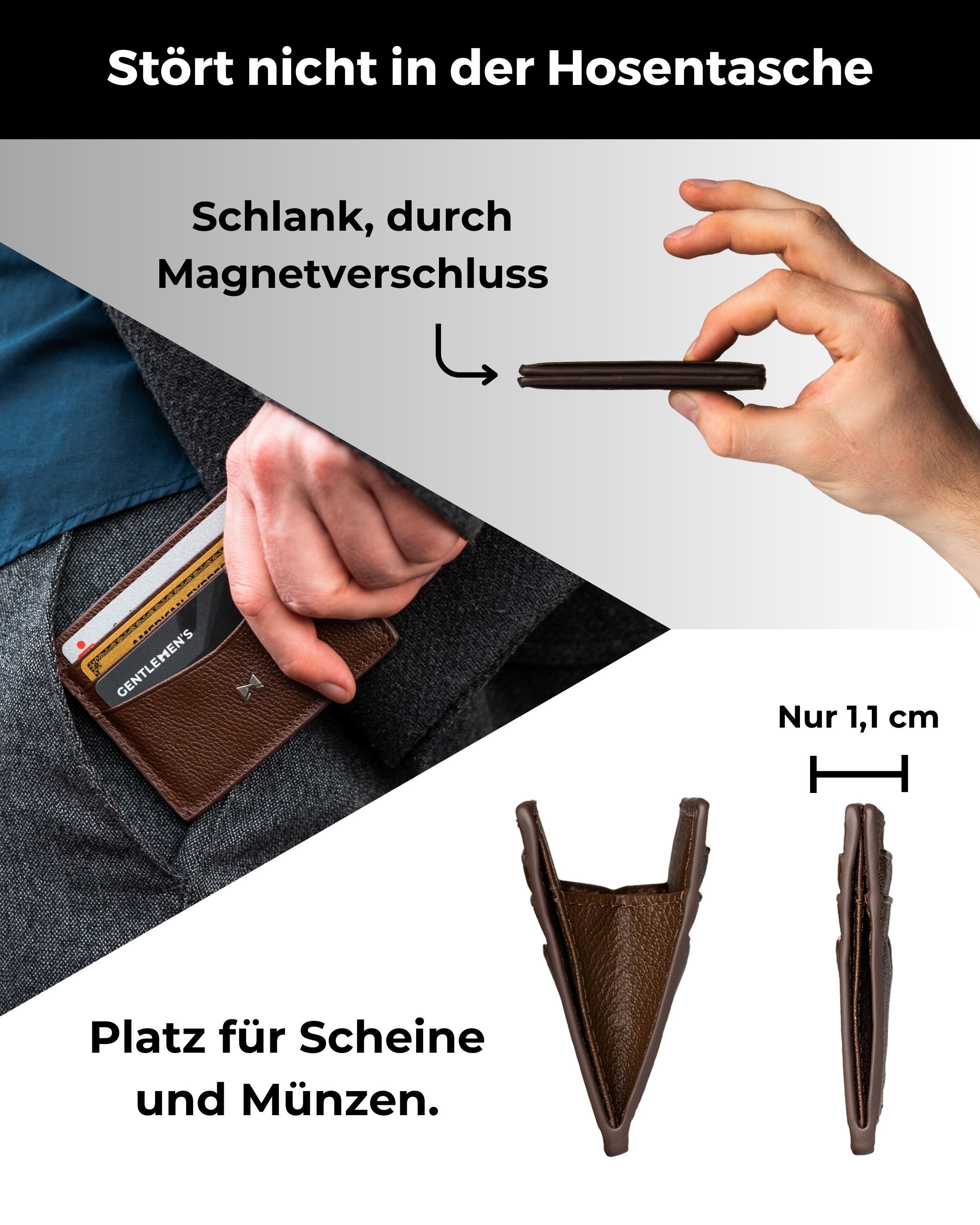 Gentlemen's Kartenetui - Kreditkartenetui mit Münzfach & RFID Schutz - Slim Wallet Herren, Slim Wallet Herren mit Scheinfach und AirTag-Fach