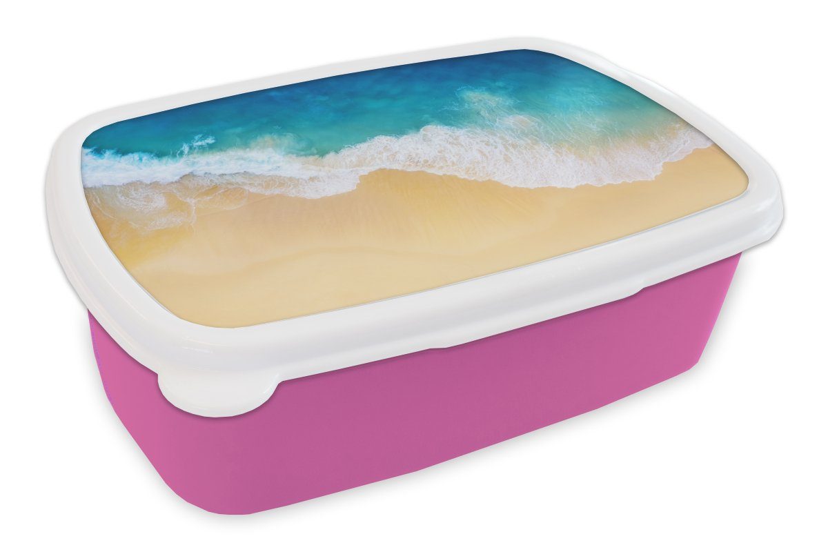 MuchoWow Lunchbox Strand - Meer - Golf - Sand, Kunststoff, (2-tlg), Brotbox für Erwachsene, Brotdose Kinder, Snackbox, Mädchen, Kunststoff rosa