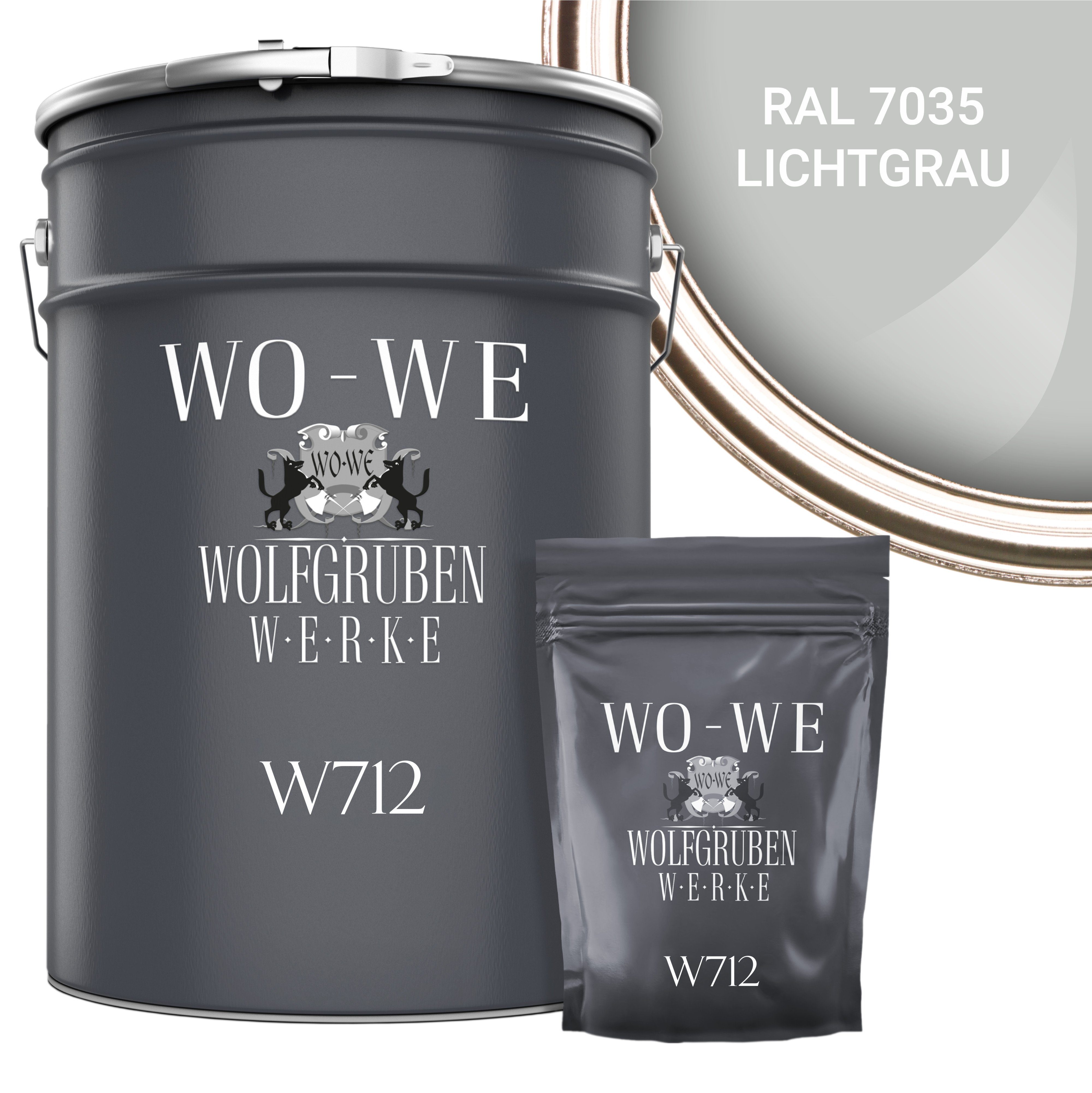 WO-WE Fliesenlack RAL Fliesenfarbe Seidenglänzend, Lichtgrau W712, Lack Bodenfliesen Epoxidharz 2,5-20Kg, 7035 Fliesen 2K