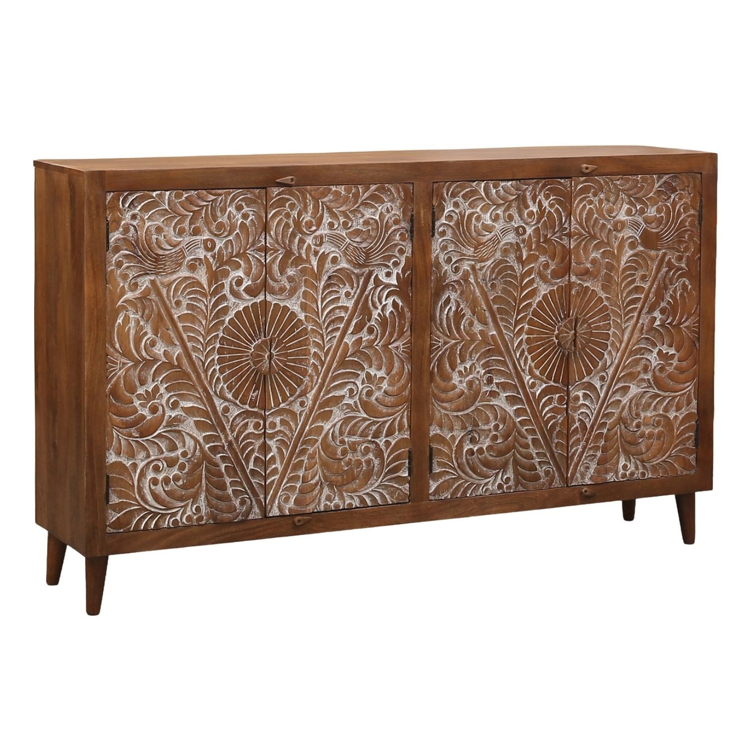 Marrakesch Orient & Mediterran Interior Sideboard Aparador Naceur tallado a mano, marrón natural, estilo vintage, 174 cm (1 St), Handarbeit