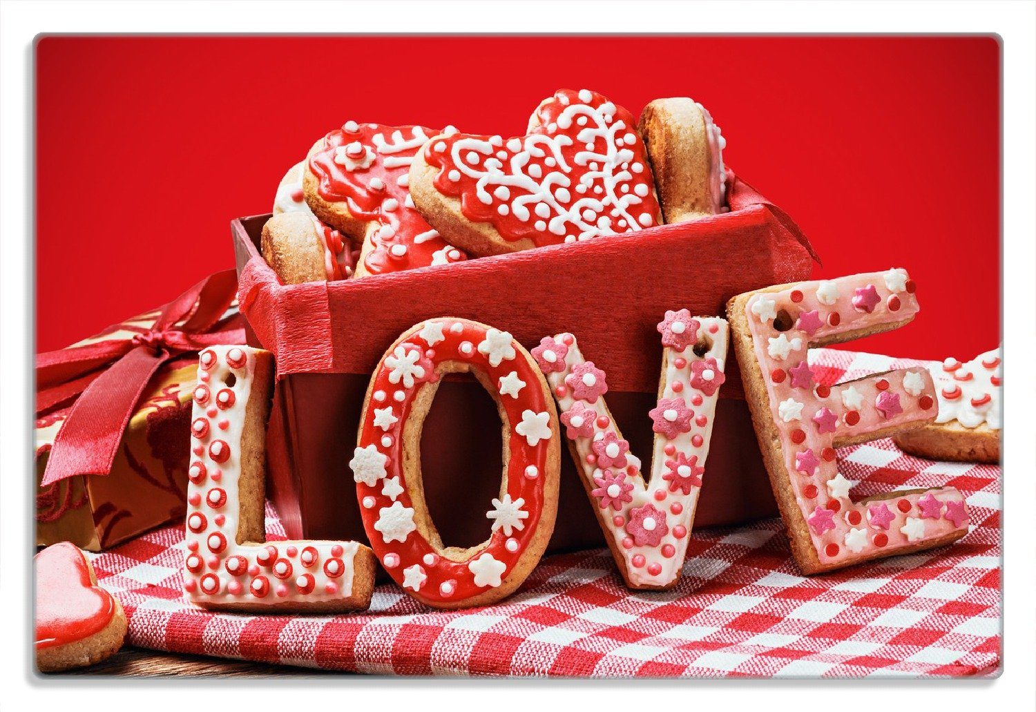 Wallario Frühstücksbrett Love Bakery - Backen mit Liebe, (inkl. rutschfester Gummifüße 4mm, 1-St), 20x30cm