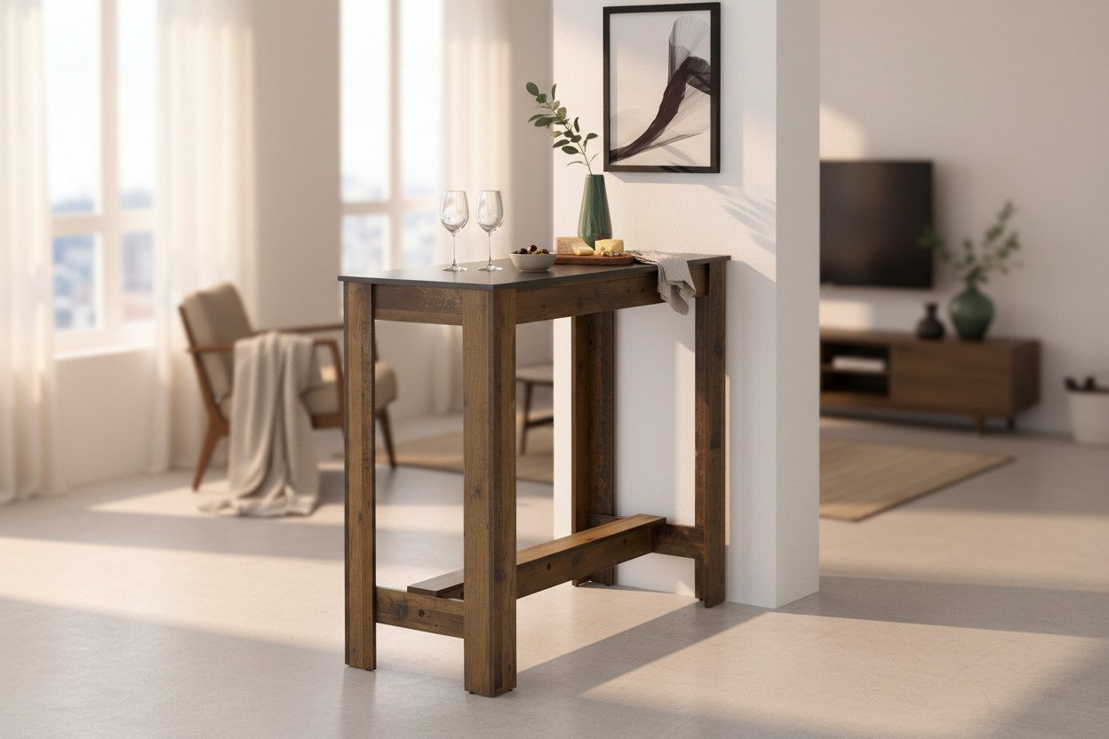 möbelando Bartisch Modesto, in anthrazit, Old Style dunkel - 115x103x50 (BxHxT)