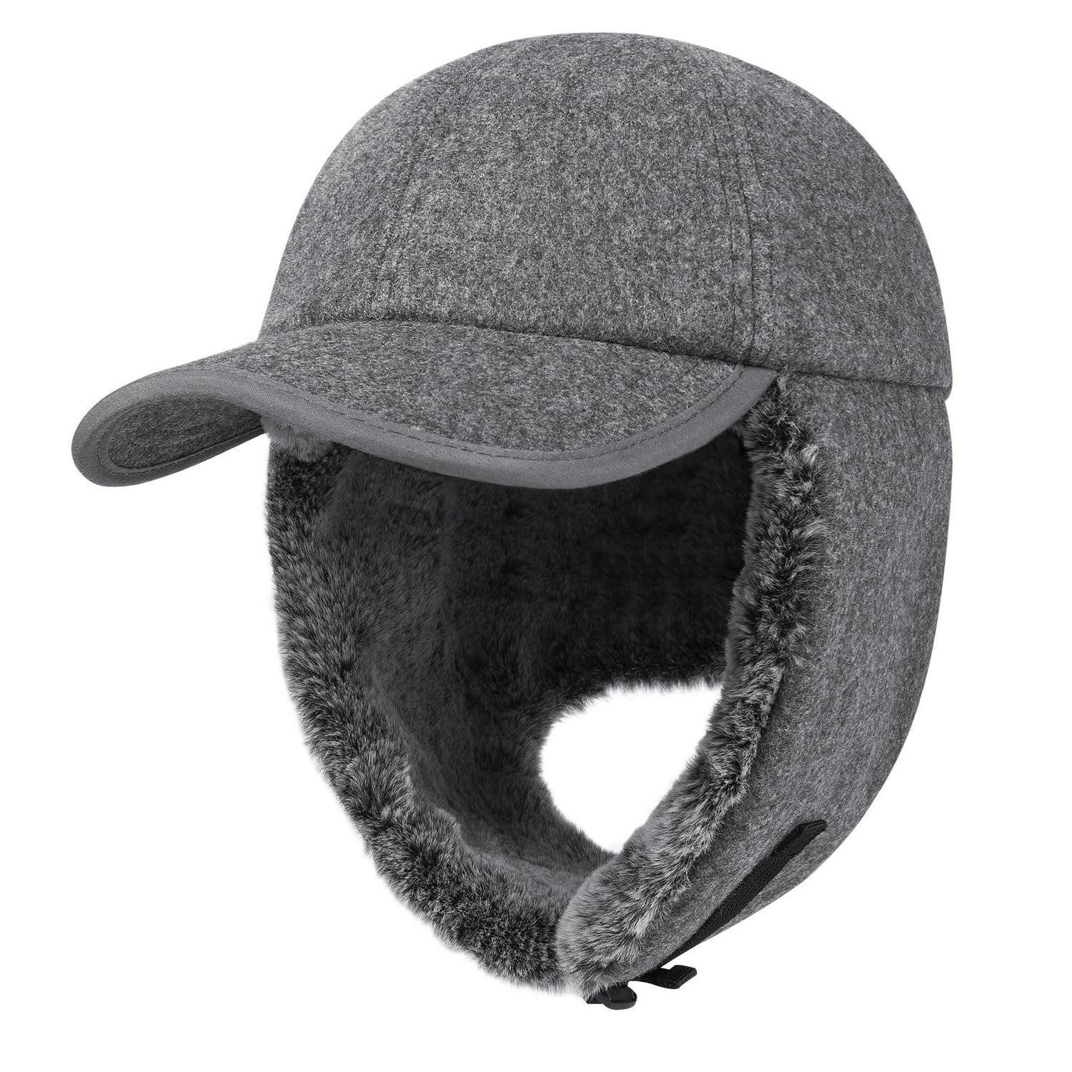LuxusKollektion Ohrenmütze Fellmütze mit Ohrenklappen Dunkel Heather Grey (1-St)