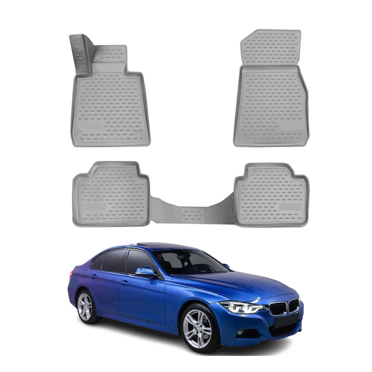 OMAC Auto-Fußmatten für BMW 3er F30 F31 2012-2018 / 4er 2013-2021 Grau (4 St), für BMW 3er F30 F31 2012-2018 / 4er F32 F36 2013-2021 BMW 3er F30 F31 2012-2018 / 4er F32 F36 2013-2021, Antirutsch,Wasserfest,Einfache Installation