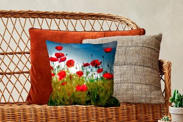 MuchoWow Dekokissen Mohnblumen - Toskana - Sonne - Rot - Blau, Zierkissen mit Füllung für Wohzimmer, Schlafzimmer, Deko, Sofakissen