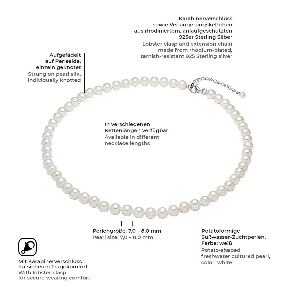 Valero Pearls Perlenkette Halskette aus Süßwasserzuchtperlenin günstig online kaufen