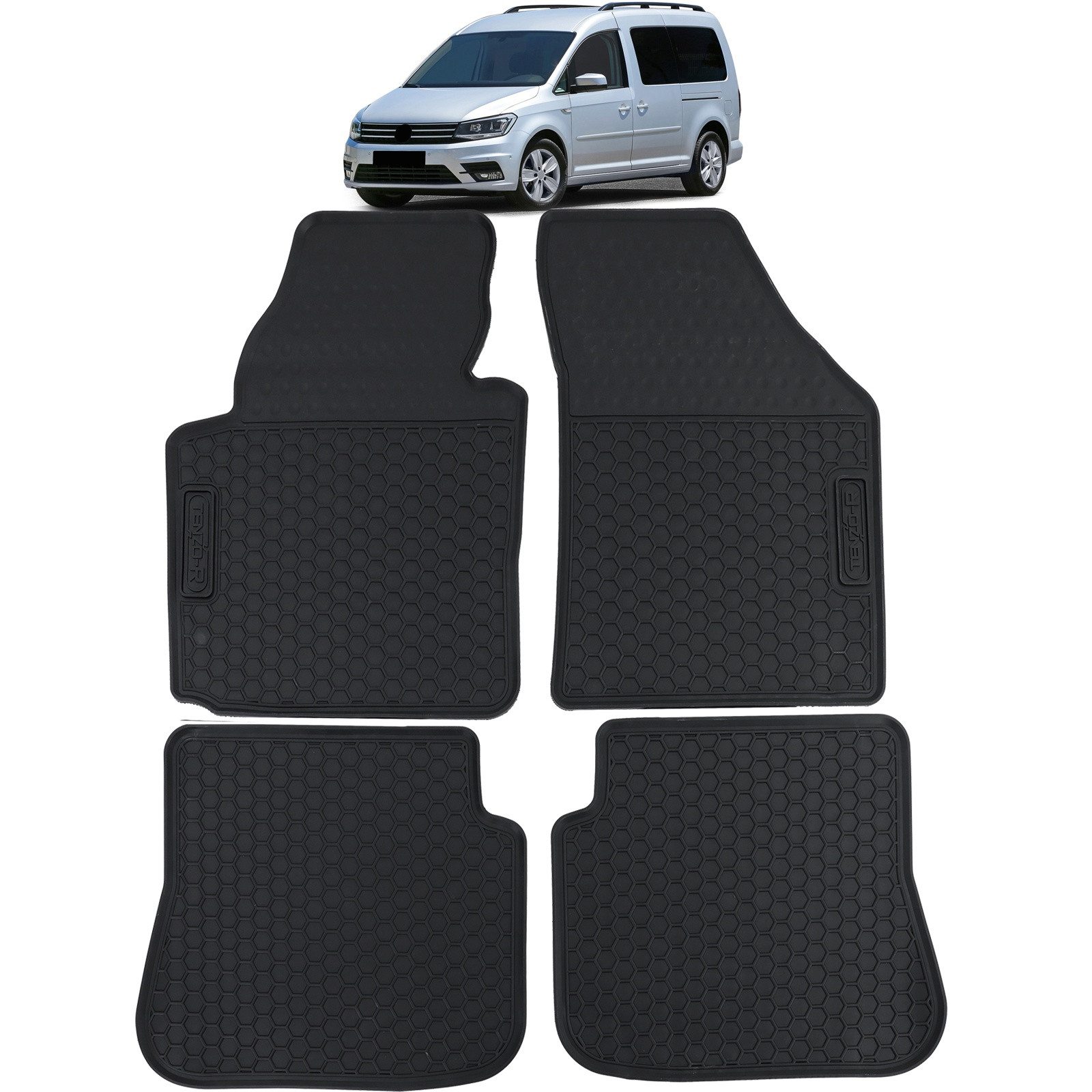 Tenzo-R Passform-Fußmatten Auto Gummi Fußmatten Schwarz Premium Set für VW Caddy IV 15-20