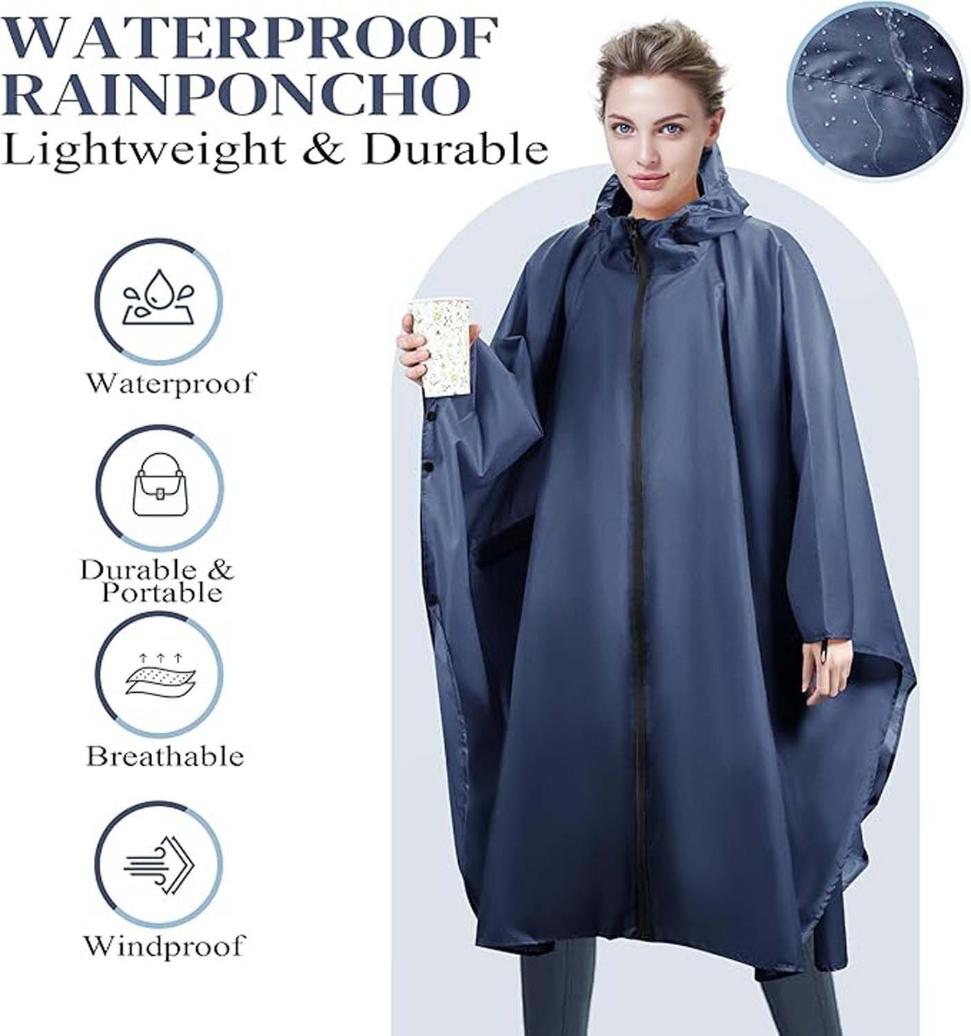 Coonoor Regenjacke Unisex Regenjacken Regencape, Wasserdicht mit Kapuze – Bild 2 von 5