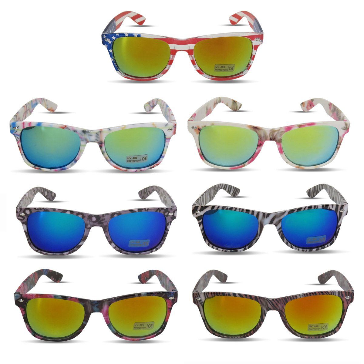 Sonnenbrille Originelli Leo tiger Verspiegelt Muster Sonia Onesize Fun Sonnenbrille Party Blume