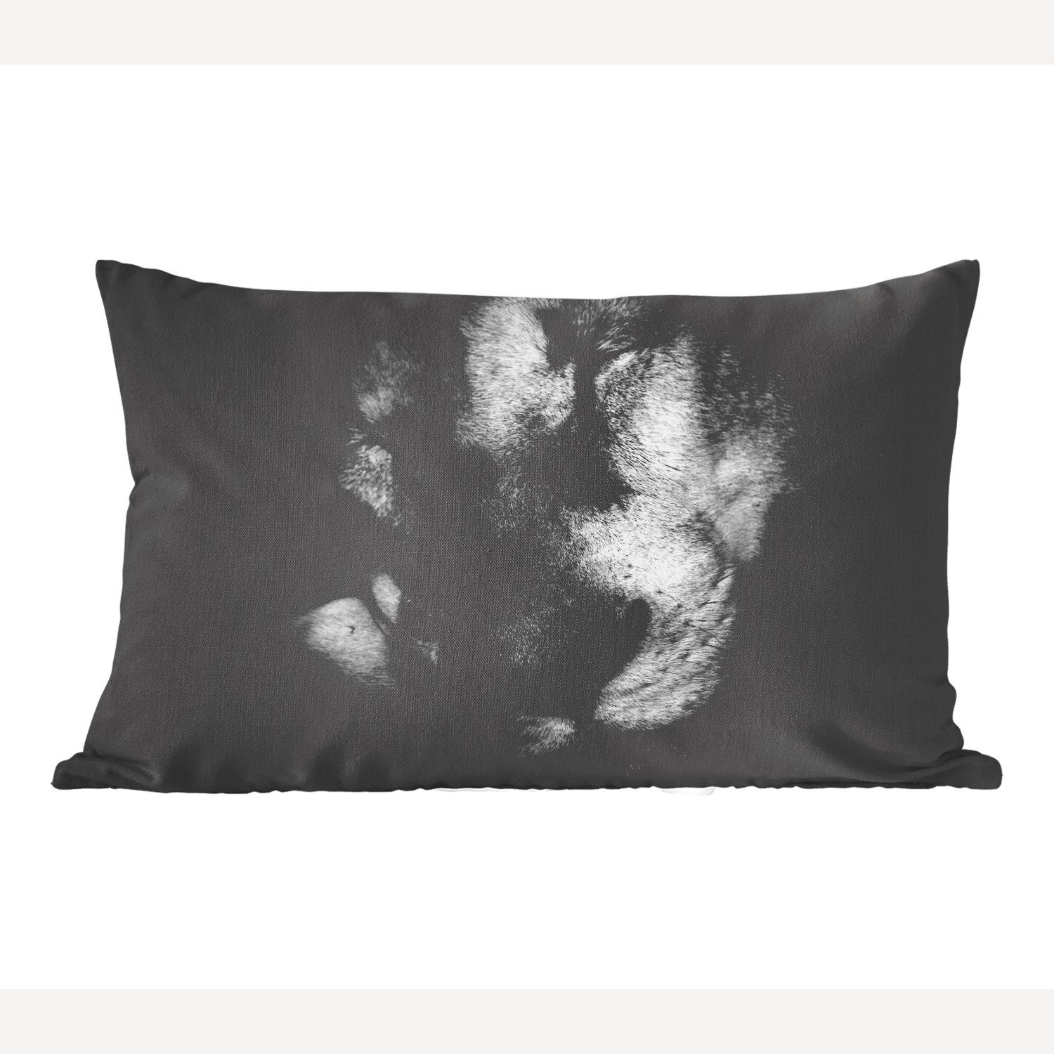 MuchoWow Dekokissen Tierprofil schlafender Löwe in schwarz und weiß, Wohzimmer Dekoration, Zierkissen, Dekokissen mit Füllung, Schlafzimmer