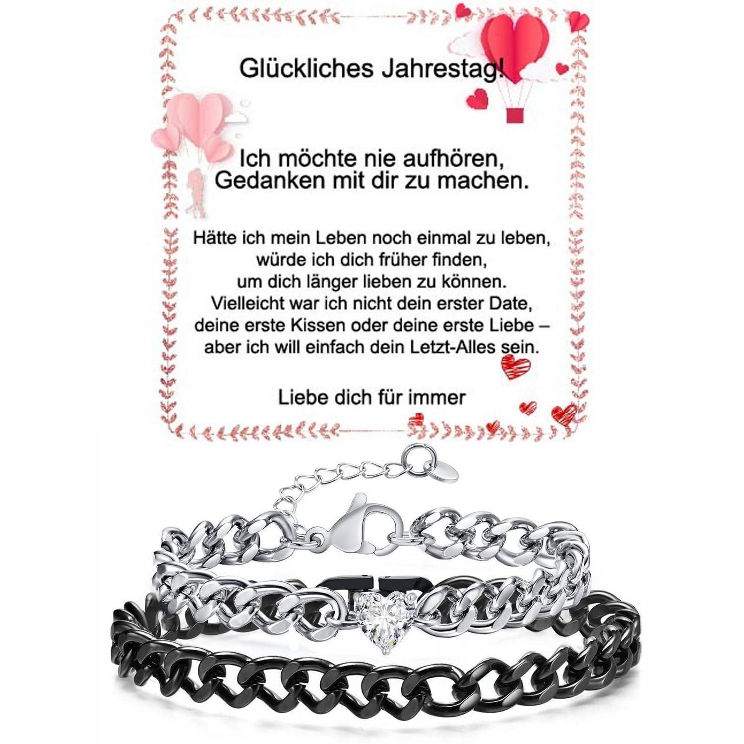 LuxusKollektion Edelstahlarmband Paar Armband Kubanische Kette Schwarz/Silber