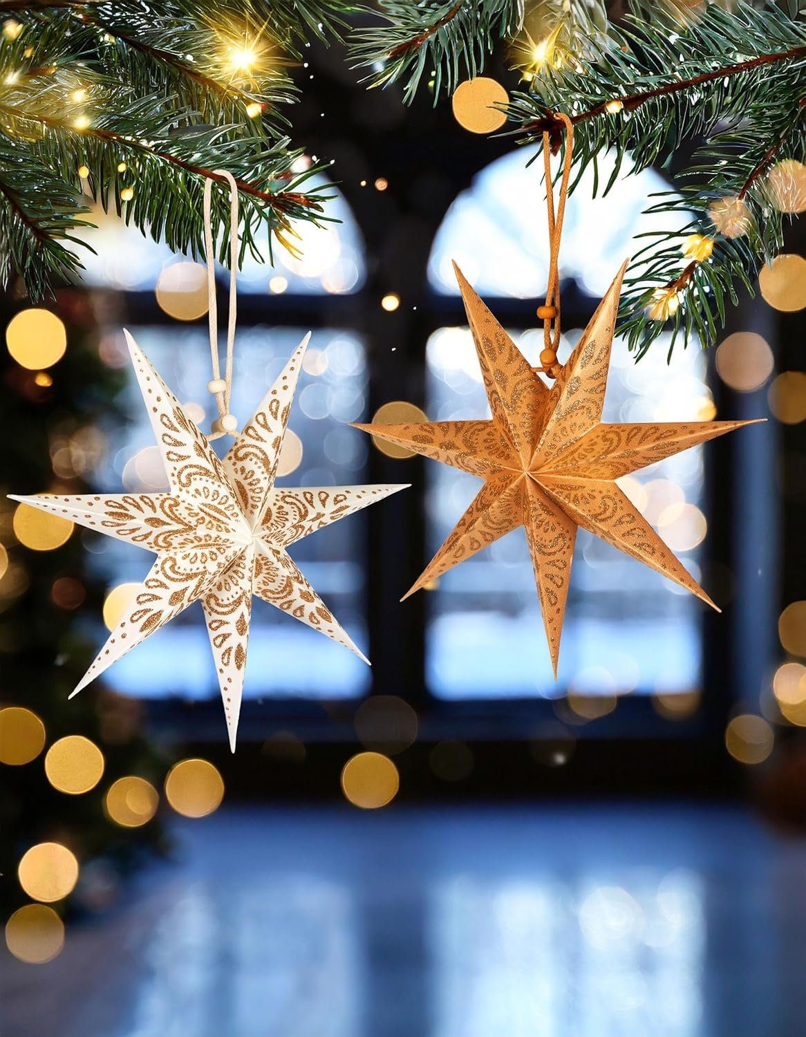 Christbaumschmuck Sterne, Weiß Papiersterne Weihnachtssterne Papier cm für Großer - 20 Weihnachten Dekoration Gold und Faltsterne Fenster 6 - und Weihnachtsbaum BRUBAKER