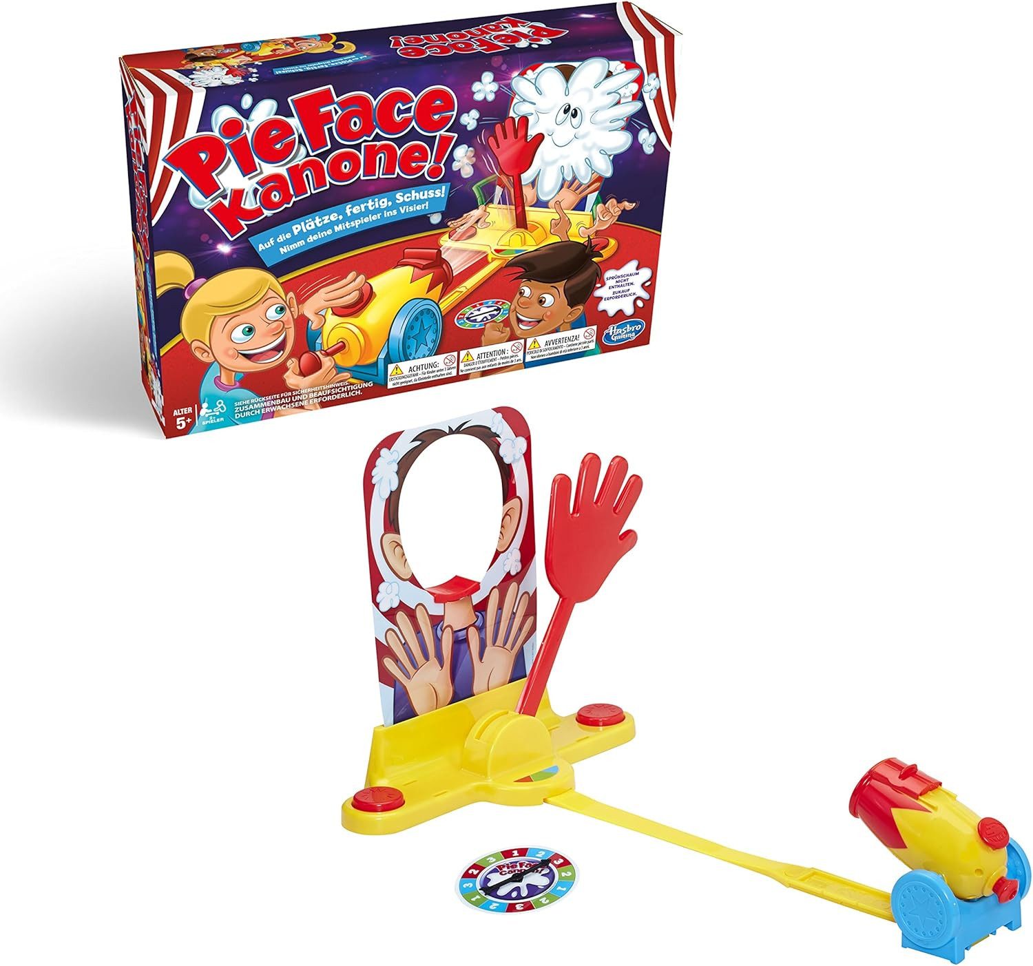 Hasbro Spiel Hasbro Pie Face Kanone Partyspiel für Kinder und Familie mit Sahne, Gesellschaftsspiel, Sahne-Überraschungseffekt, Partyspiel, Reaktionsspiel