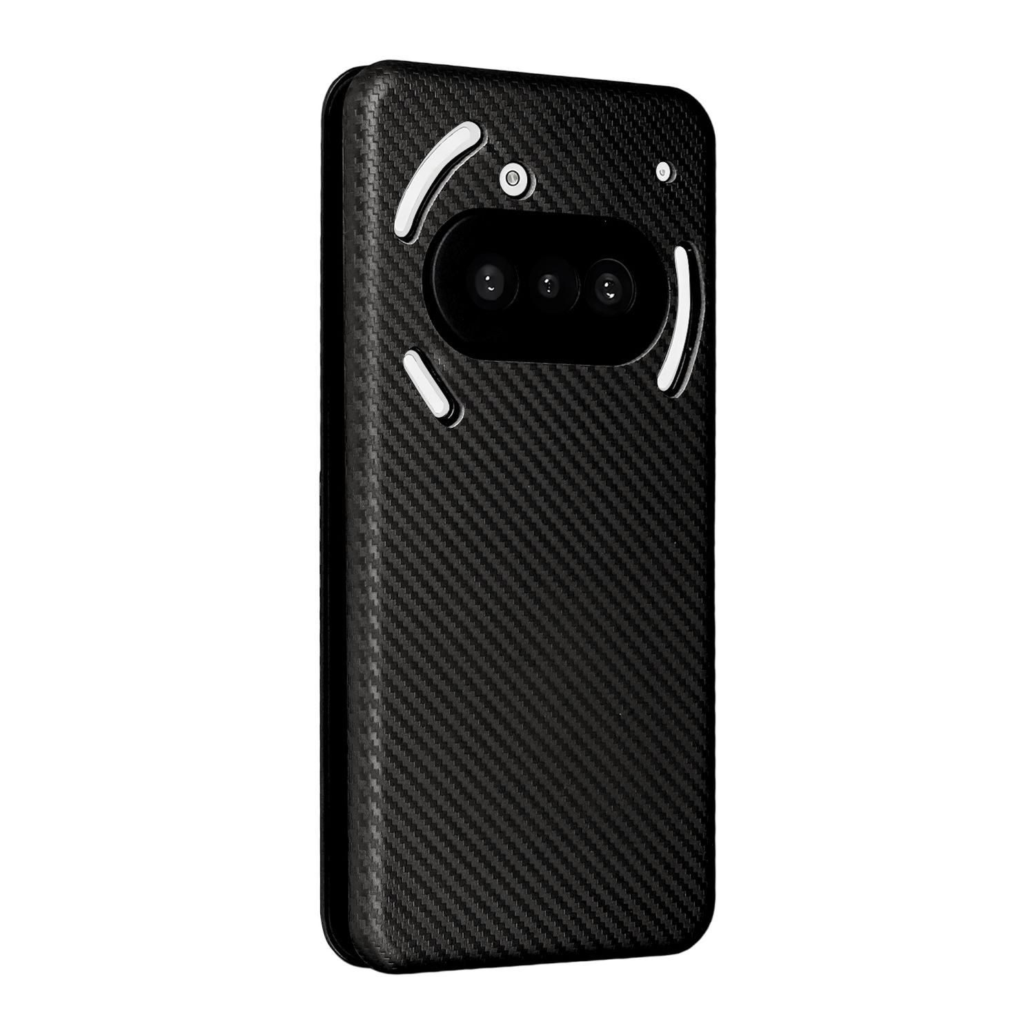 Wigento Smartphone-Hülle Für Nothing Phone 3a Carbon Faser Flip Textur Schutz Hülle Schwarz, Carbon Faser Flip Schutzhülle mit Kartenfach und Ständer