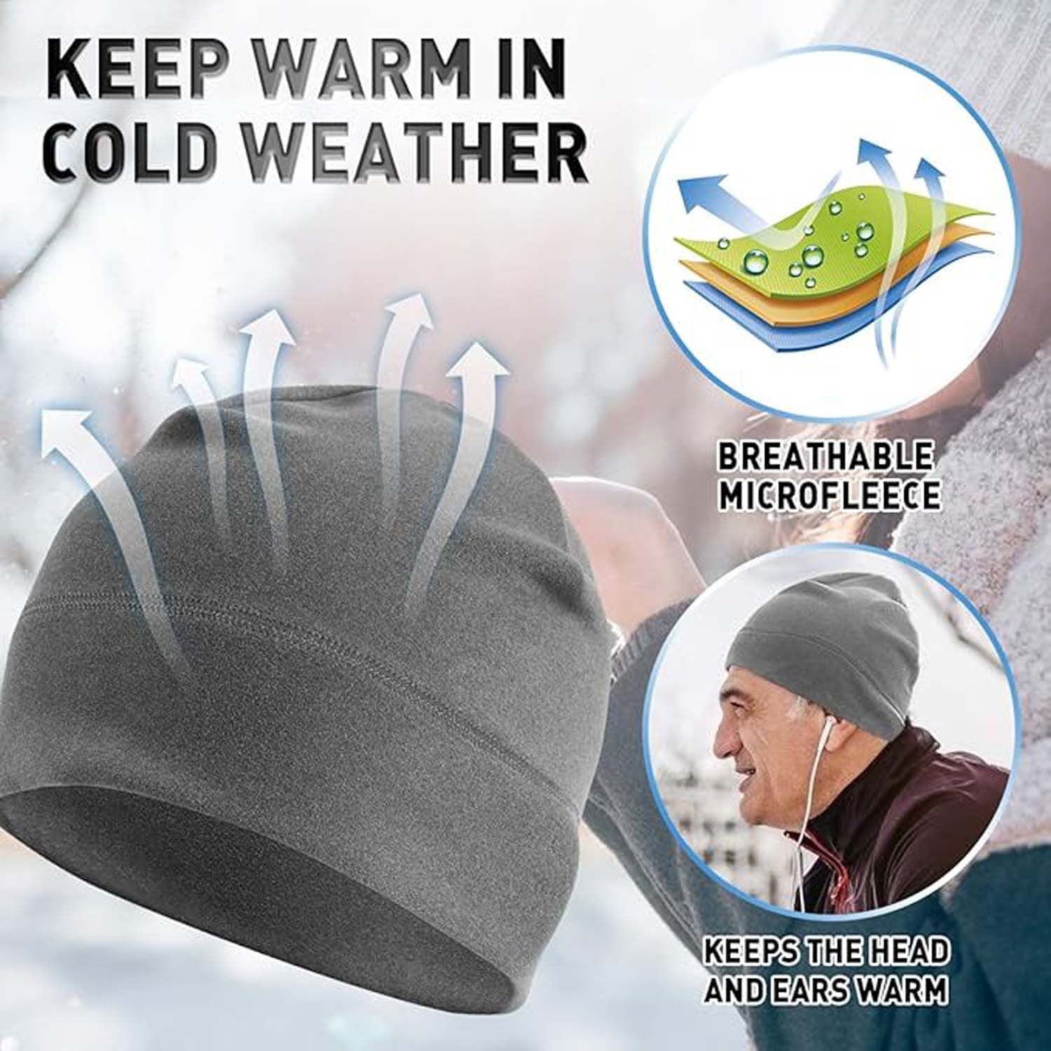 Coonoor Beanie Funktionsmütze Fleece Thermo Atmungsaktiv für Laufen Skifahren