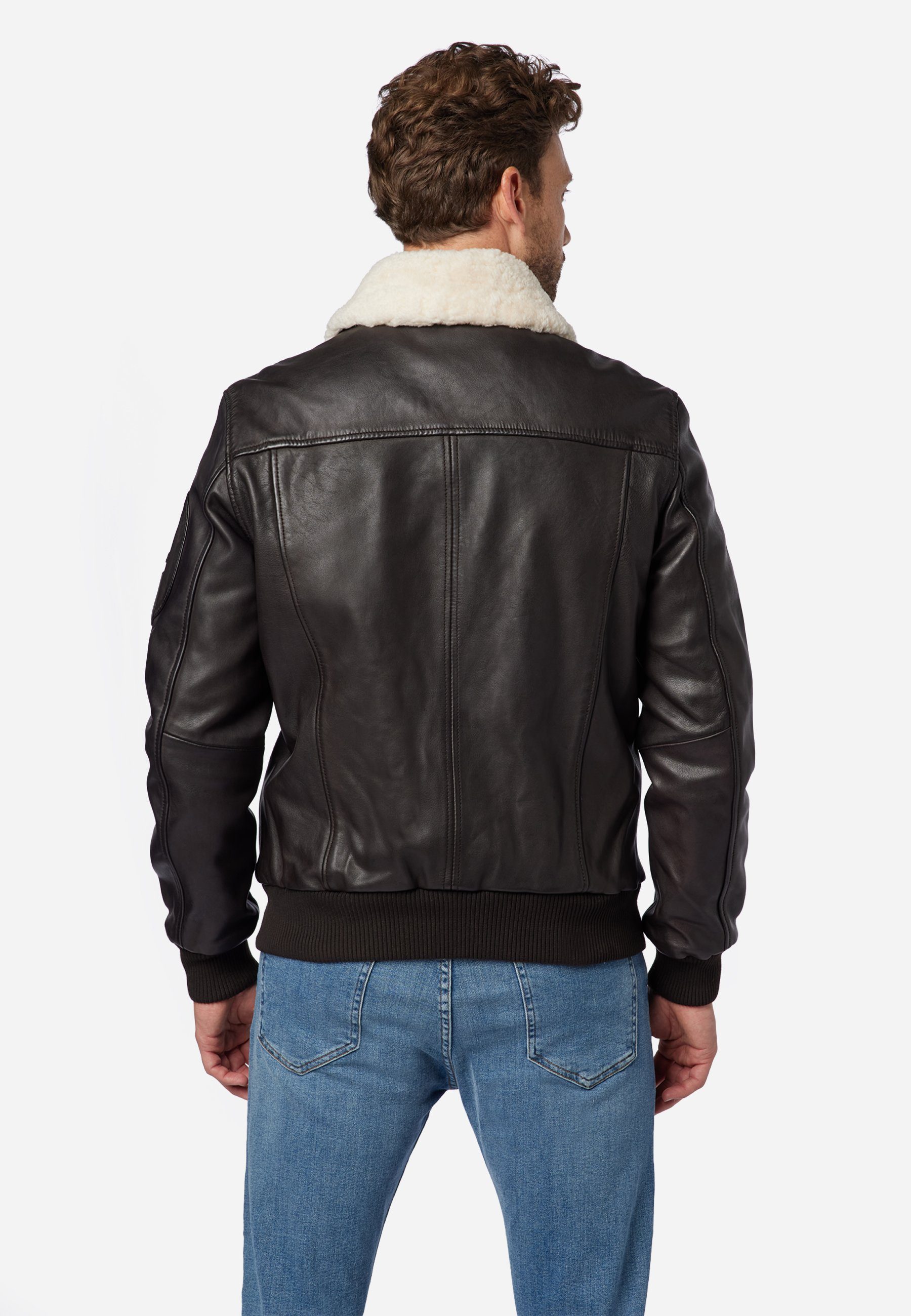 RICANO Lederjacke M-Bomber Lederjacke aus Lamm-Leder mit abtrennbarem Lamm Fell-Kragen