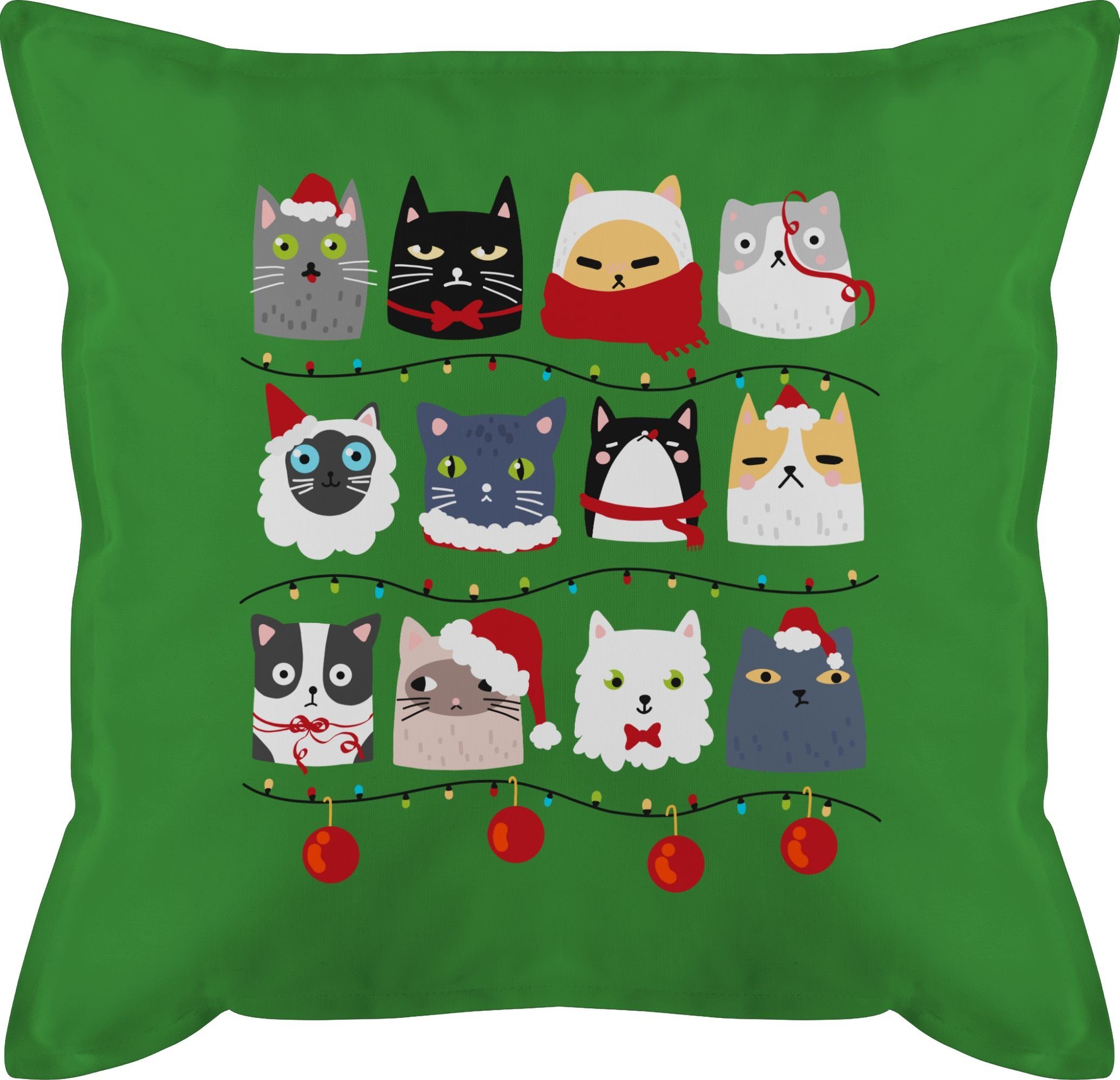 Dekokissen Weihnachten, zu 1 Christmas Katzen Shirtracer Grün Weihnachtskissen