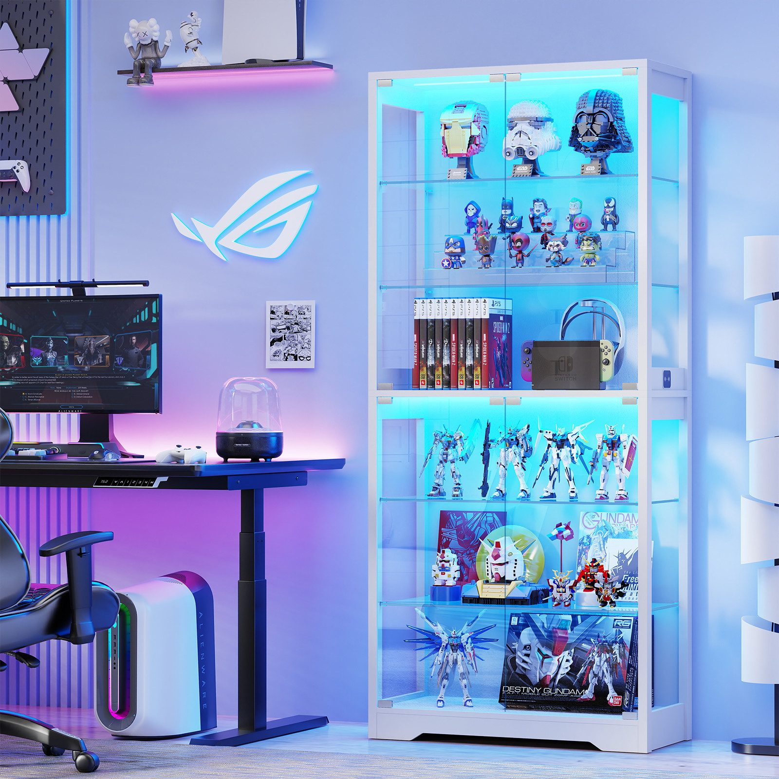 BROTTAR Vitrine aus Glas, mit 6 Ebenen und LED-Beleuchtung in 3 Farben (1-St) mit verstellbare Einlegeböden, Bewegungssensor