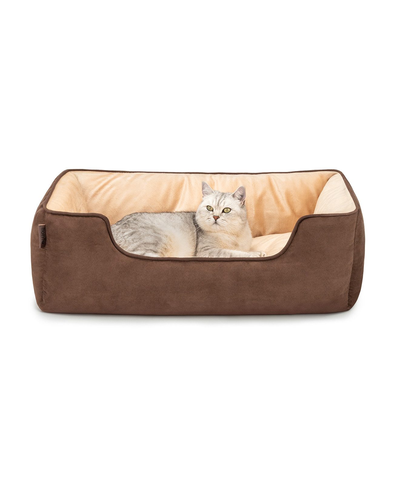 lionto Tierkissen, Wendesofa für Katzen, modernes Design, 80x60 cm, braun/beige, Polyester, Wildlederimitat, 2-in-1 Katzenbett, weich gepolstert & pflegeleicht