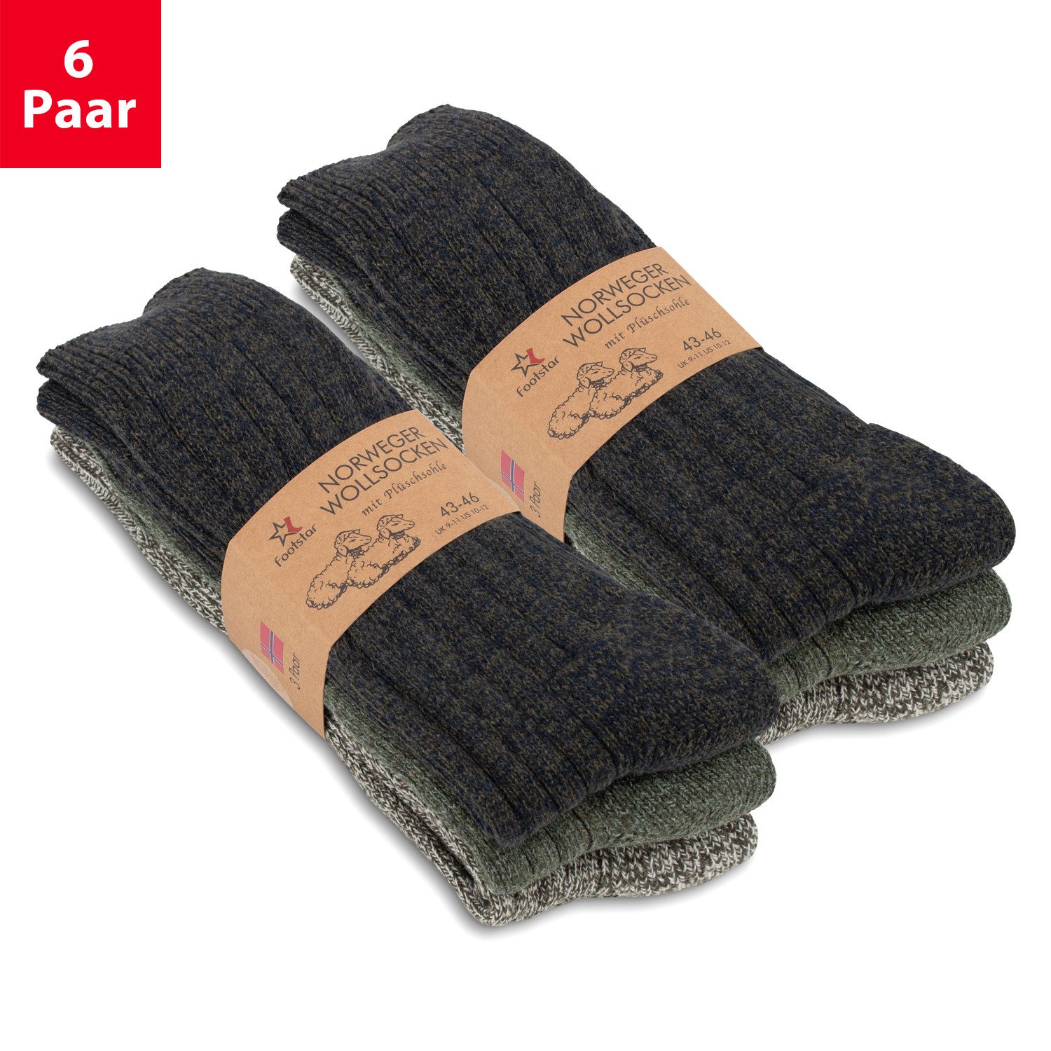 Footstar Norwegersocken Winter Norweger Socken (6 Paar) Frottee Plüschsohle günstig online kaufen