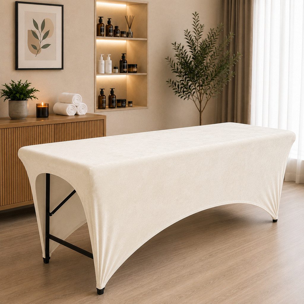 STM Company Massageliege Verlängerter Liegenbezug aus Velours für Kosmetikliege & Massageliege (Elastischer Spannbezug mit Fußaussparung), 180x60 cm/ 190x70 cm