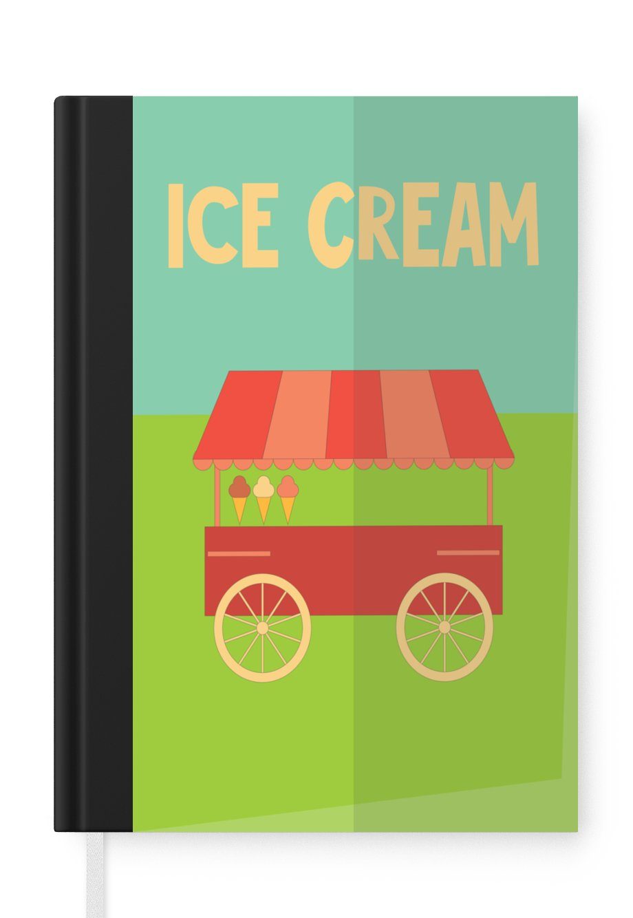 MuchoWow Notizbuch Poster mit Eiscreme-Wagen und Zitat "Eiscreme, Journal, Merkzettel, Tagebuch, Notizheft, A5, 98 Seiten, Haushaltsbuch