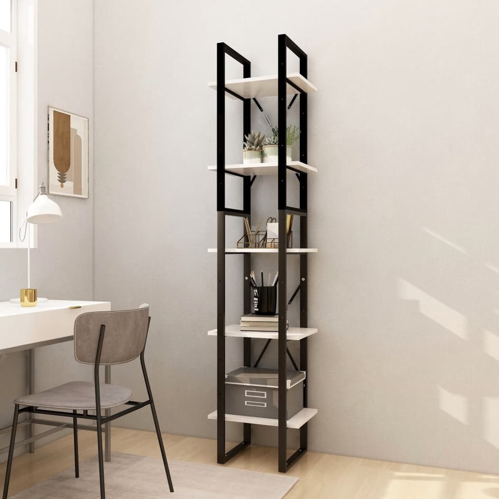 furnicato Bücherregal Weißes aus Kiefernholz und Metall, 40x30x105 cm & 40x30x, 1-tlg., Stabiles Standregal mit 5 Ablageflächen und inkl. Wandhalterung