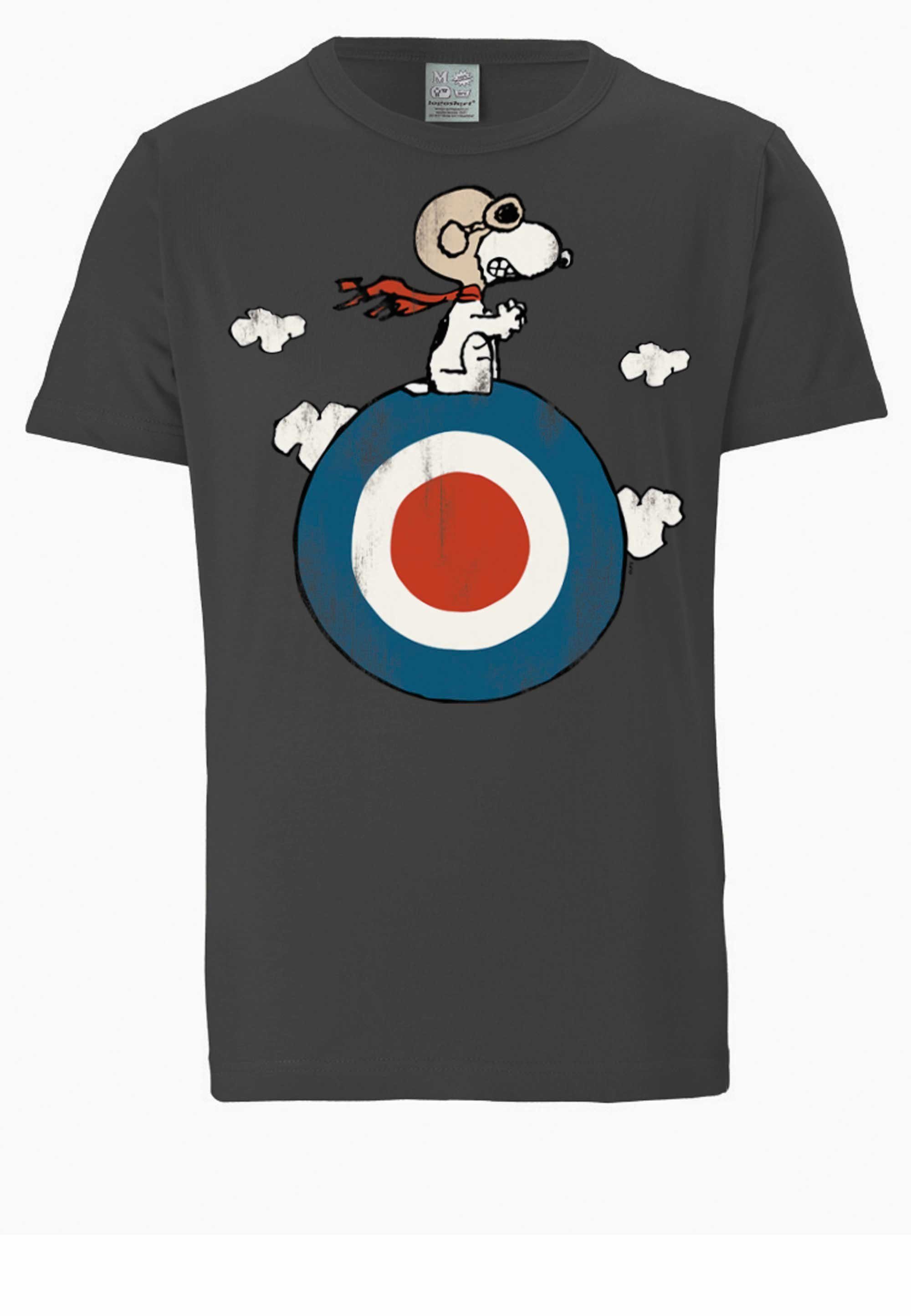 mit LOGOSHIRT dunkelgrau Print T-Shirt Peanuts Pilot lizenziertem - Snoopy