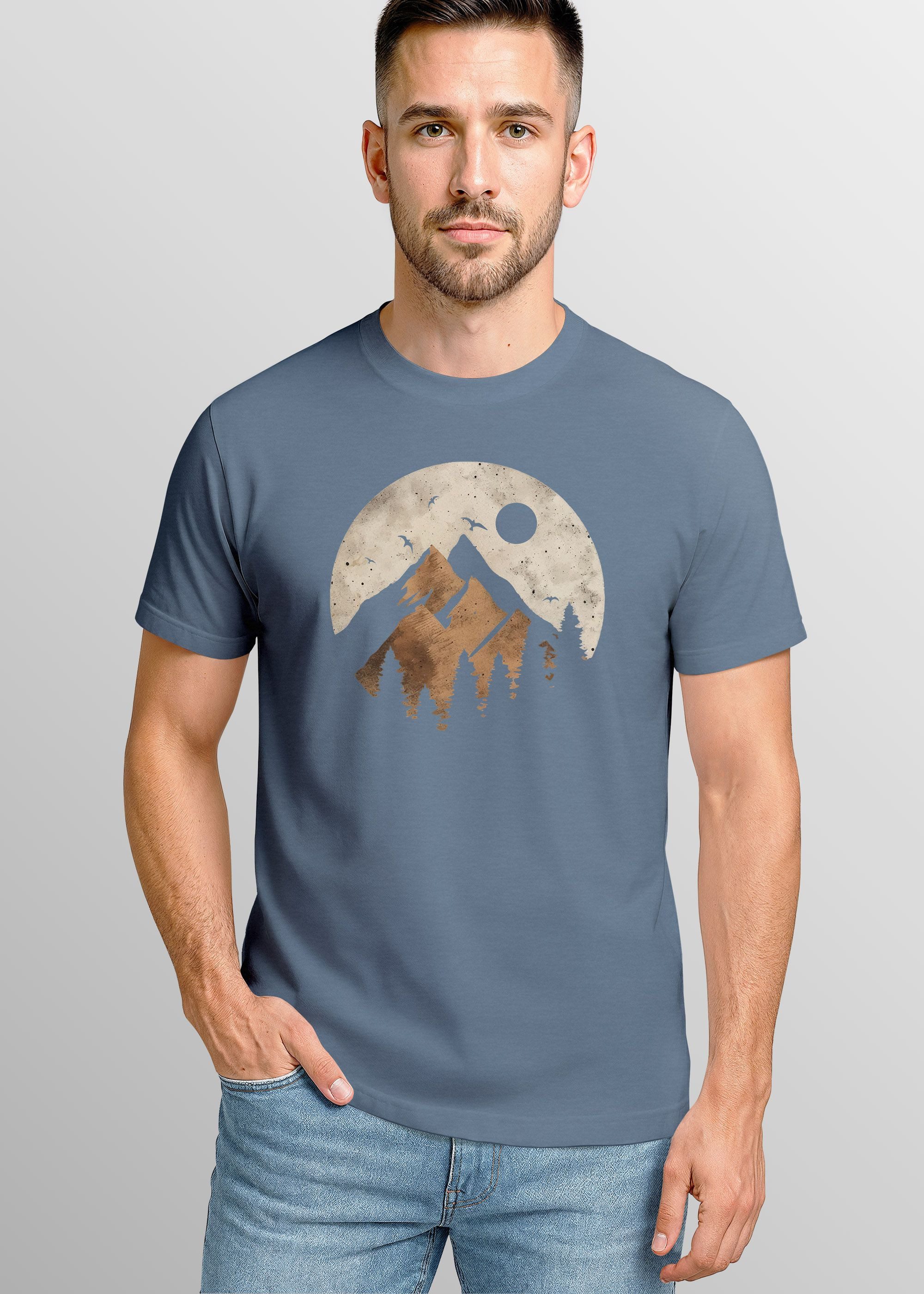 Neverless Print-Shirt Herren T-Shirt Berge Wandern Outdoor Grafikshirt Natu günstig online kaufen