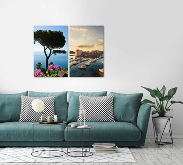 Sinus Art Leinwandbild 2 Bilder je 60x90cm Ravello Italien Amalfiküste Mittelmeer Boote Hafen Sommer