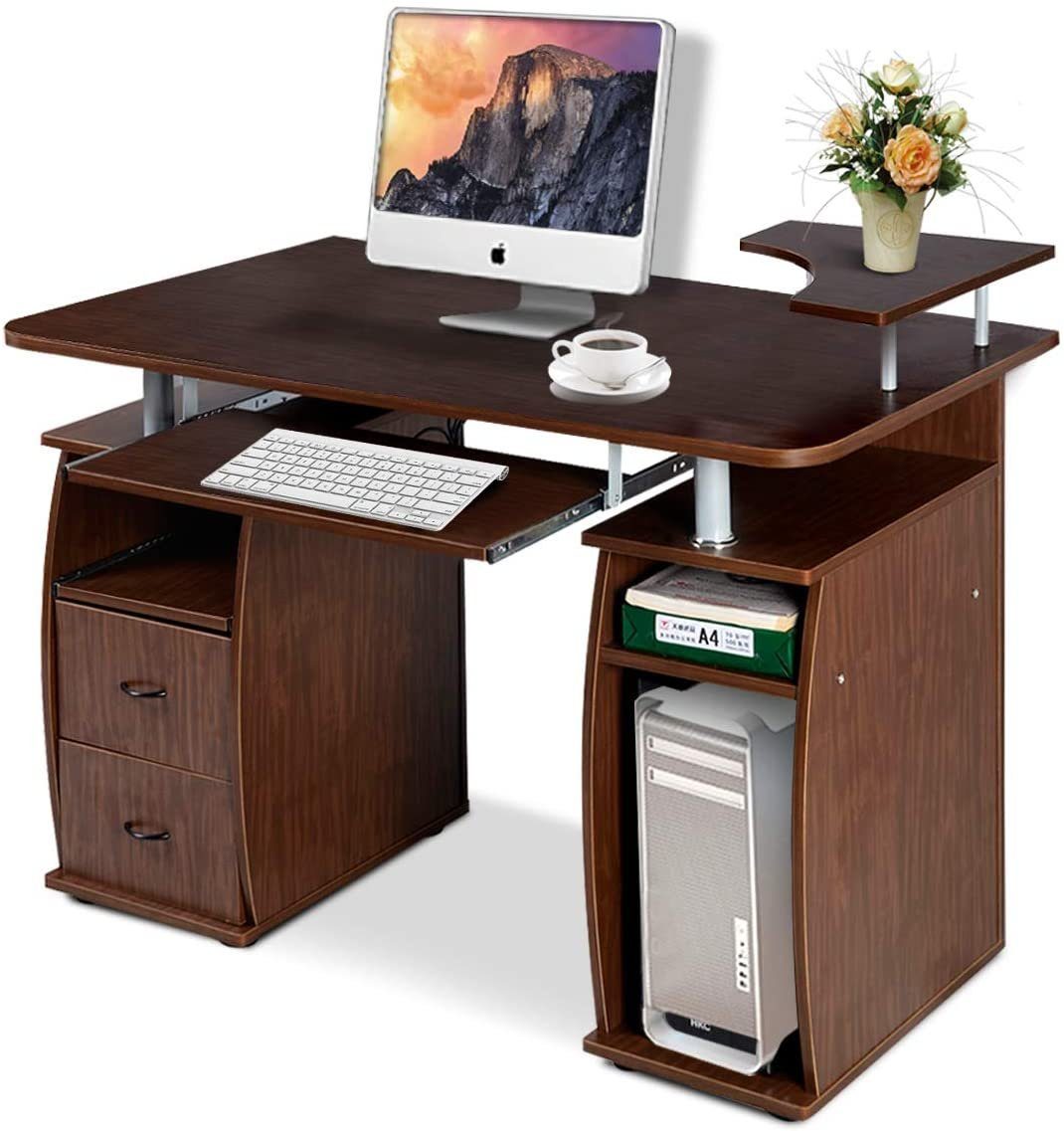 COSTWAY Computertisch, und 2 Druckerablage Tastaturauszug Schubladen mit