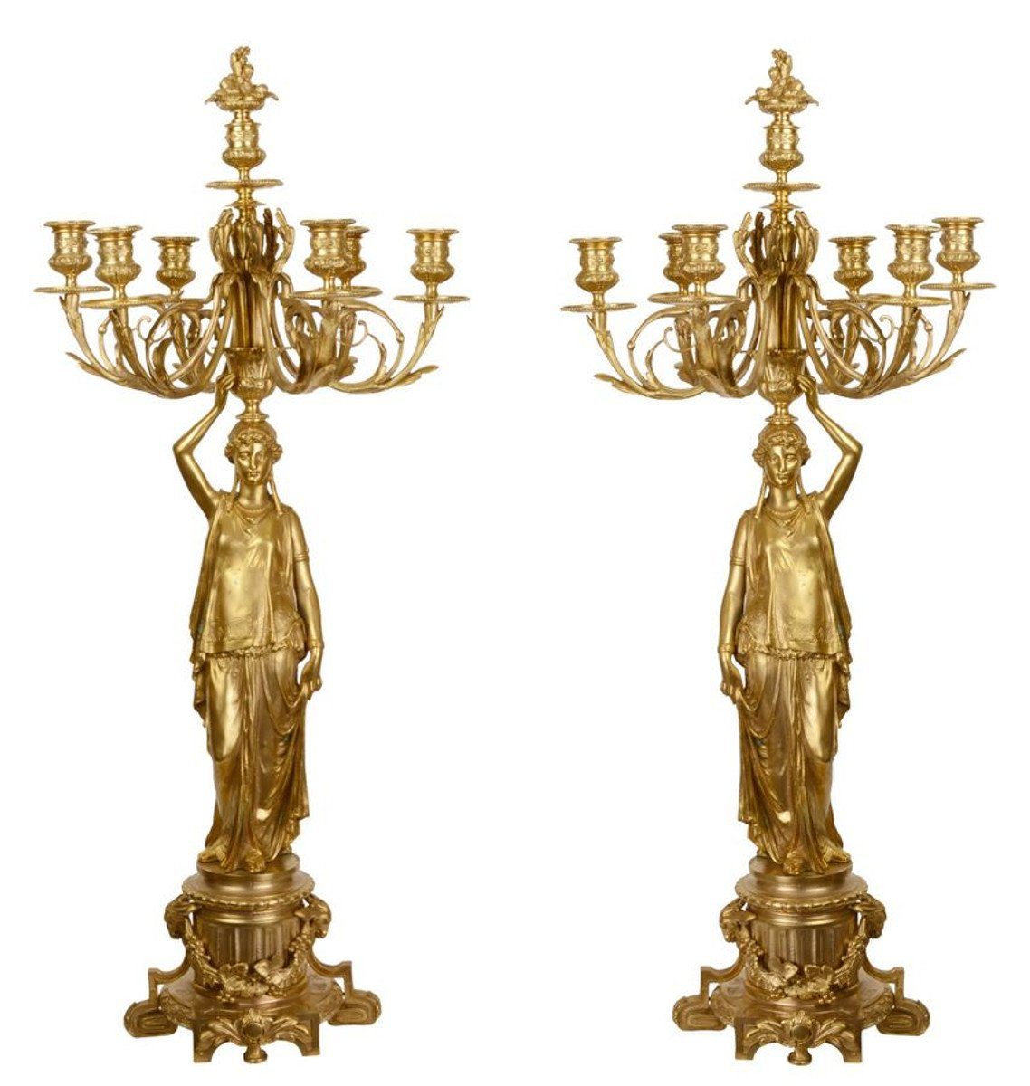Casa Padrino Kerzenständer Barock Kerzenständer Set Gold 37,5 x 32,5 x H. 86 cm - Edel & Prunkvoll