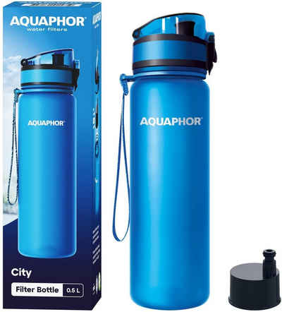 AQUAPHOR Trinkflasche City Wasserfilterflasche 500ml., blau. Filter mit Aktivkohle., Flasche mit Wasserfilter für unterwegs, Farbe: blau