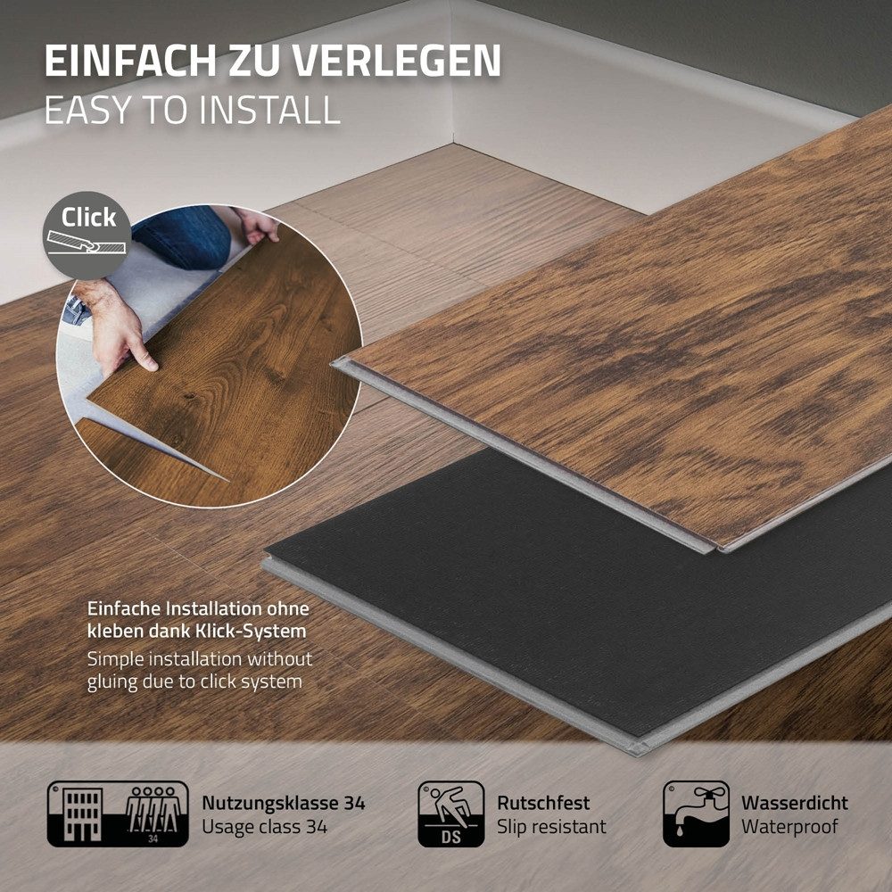 ML-DESIGN Vinylboden PVC Vinyl Bodenbelag Klick-Vinyl Holzoptik Vinylbodenbelag wasserfest, Klickvinyl mit Trittschalldämmung 4,62m² / 21 Dielen 4,2mm Dicke – Bild 3 von 5