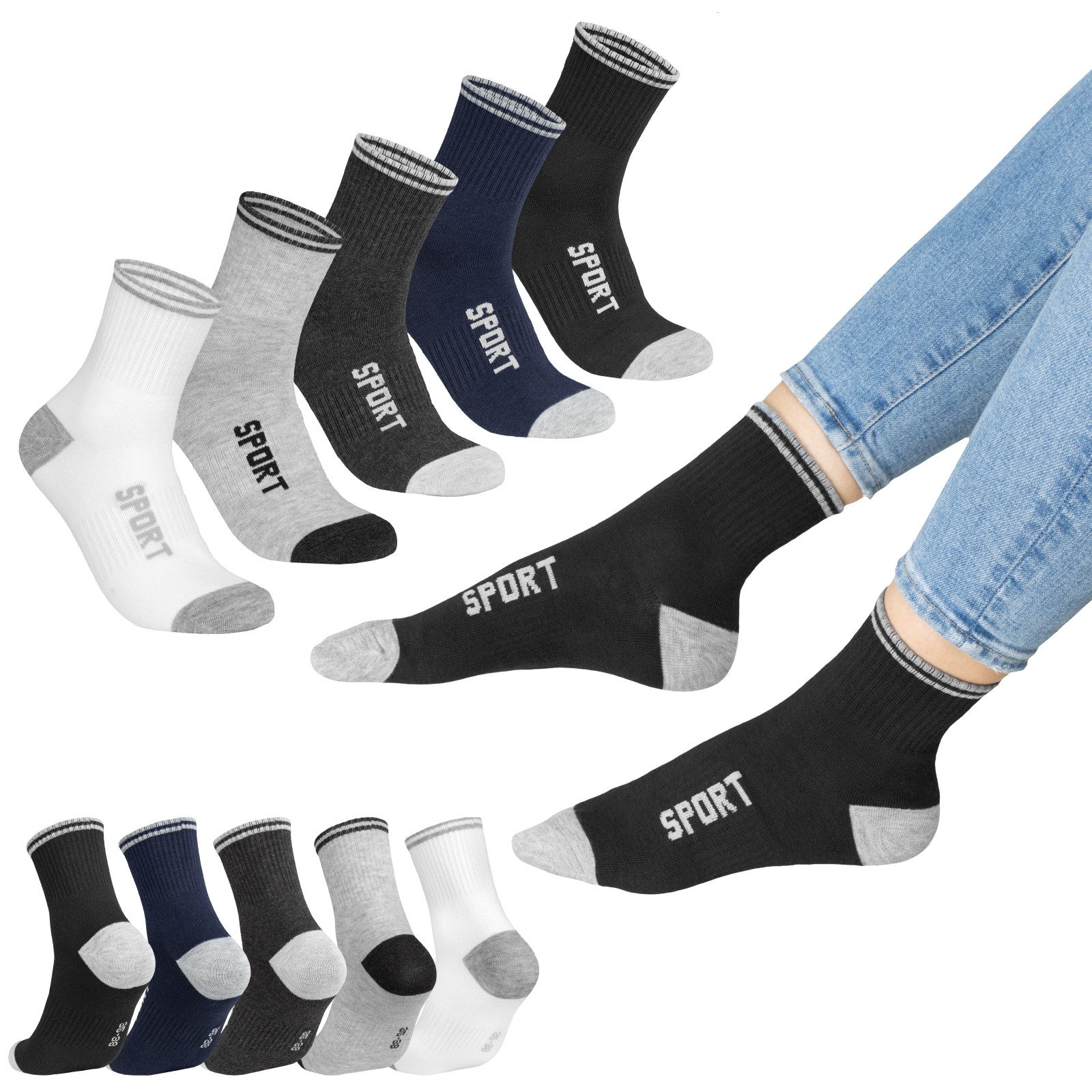EAAKIE Sportsocken Sport-/Tennissocken Unisex Baumwolle Training 5/10/20/30 Paar (5-Paar)