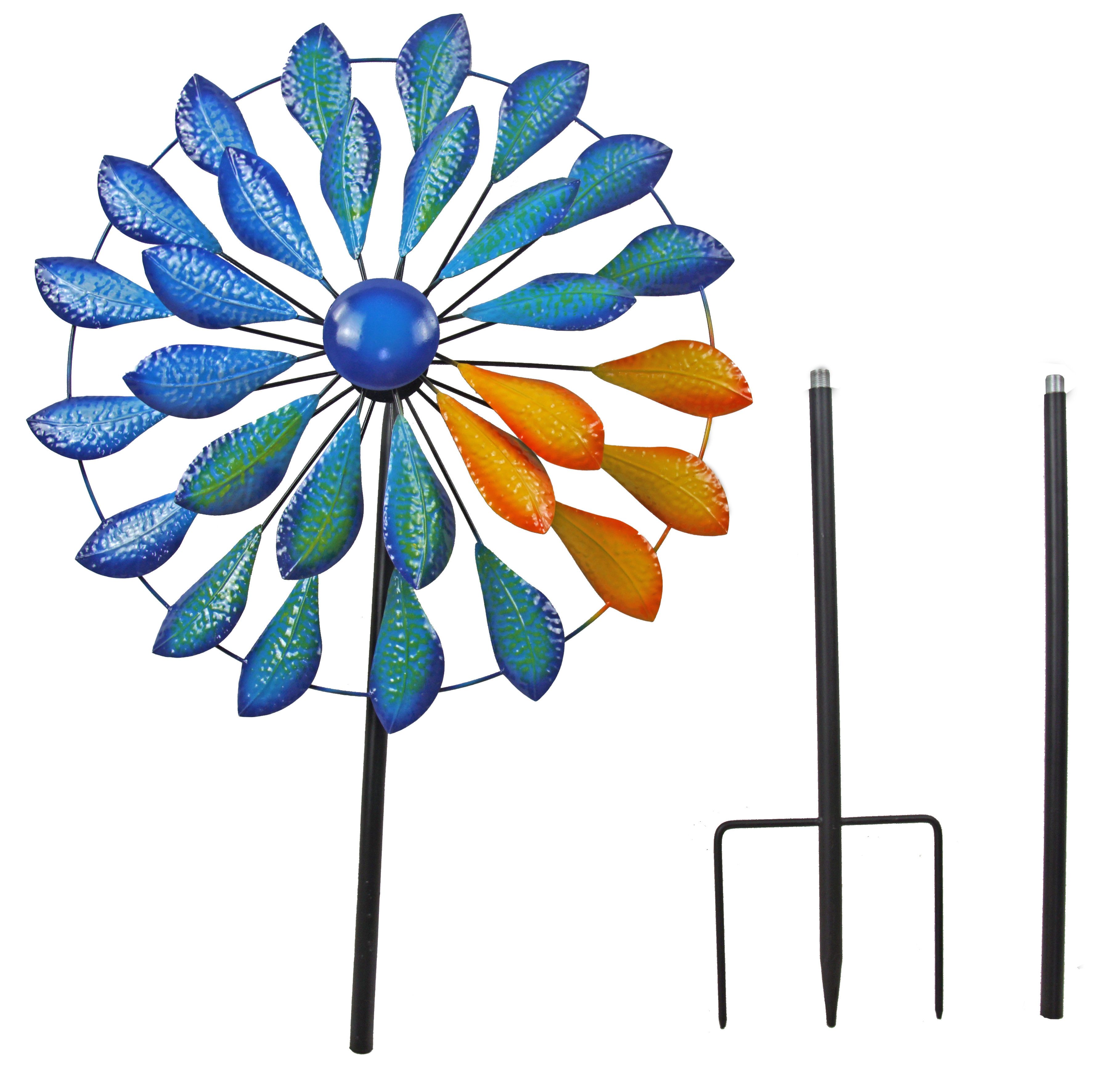 IKO Deko-Windrad Buntes Windspiel im Blätter-Design – Farbtupfer für Ihren Garten (1 St), Windrad, bunt, Metall, Gartendeko, wetterfest, Balkon, Garten