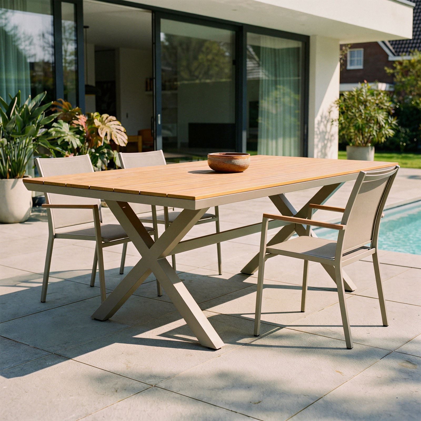 IDIMEX Gartentisch WINDY, Outdoor Tisch 200x100 cm wetterfest aus Alu & WPC Champagner/Natur