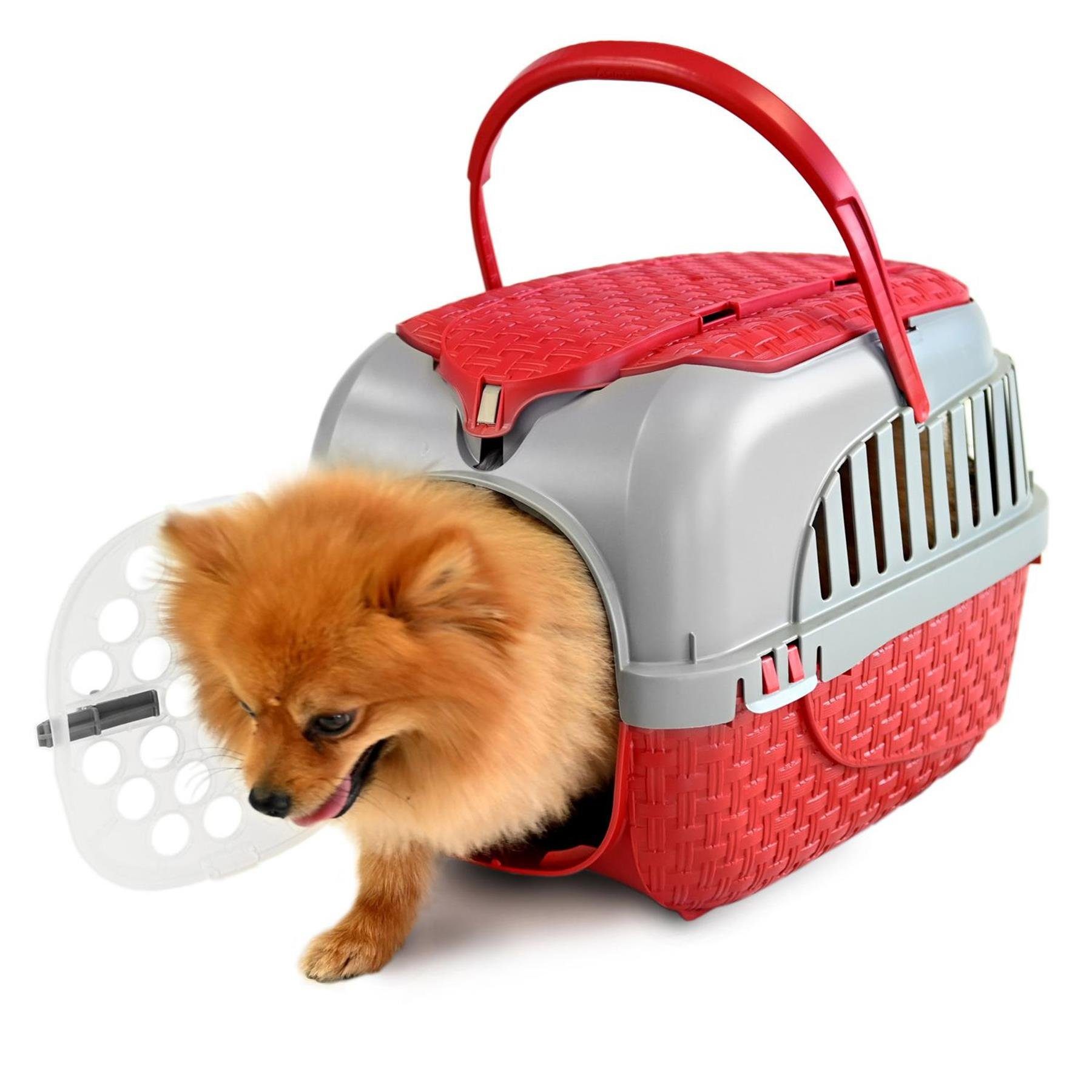 Thumbnail - PETGARD Tiertransportbox Transportbox Hundebox Katzenbox Kleintierbox TOUR + gratis Napf Rot, 51 x 32 x 34 cm inkl. grat...