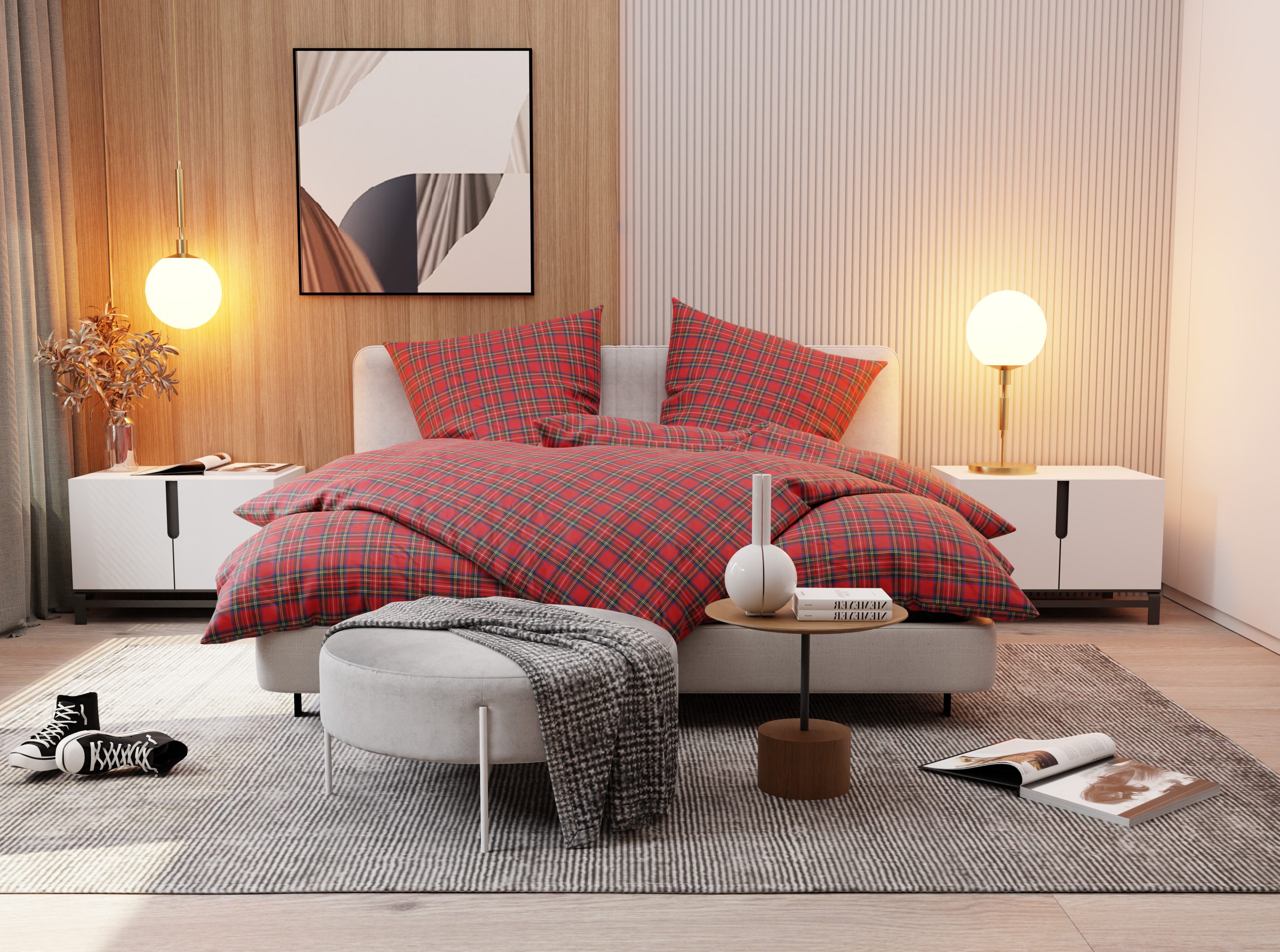 BETTWAESCHE-MIT-STIL Bettwäsche Flanell Bettwäsche Schotten Tartan - verschiedene Farben, Flanell