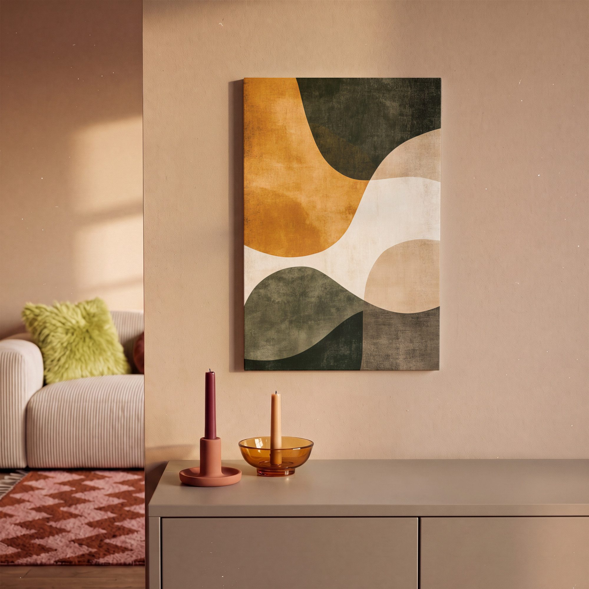 OneMillionCanvasses® Leinwandbild Formen - Ockergelb - Abstrakt, Fotodruck (1 St), Wandbild, Deko Schlafzimmer Wohnzimmer Flur 20x20 cm – Bild 2 von 5