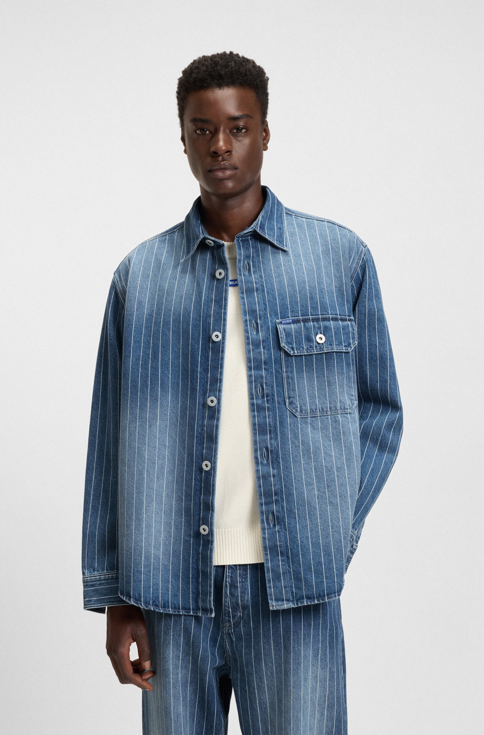 HUGO Blue Jeanshemd Ebolt aus gestreiftem Denim