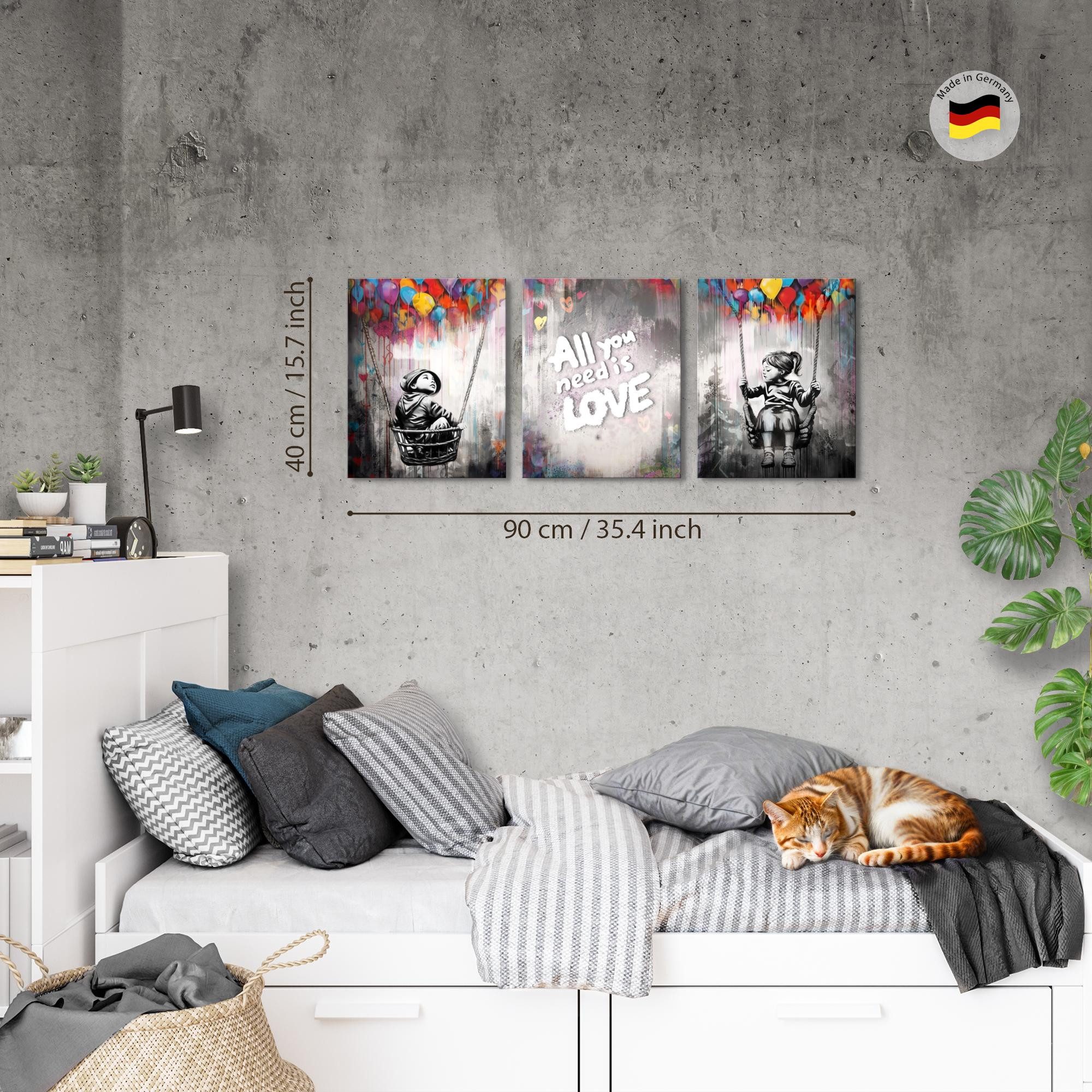 Novart Wandbild Set Banksy Style Collage 3 Bilder Wohnzimmer Streetart, Collage – Bild 2 von 5