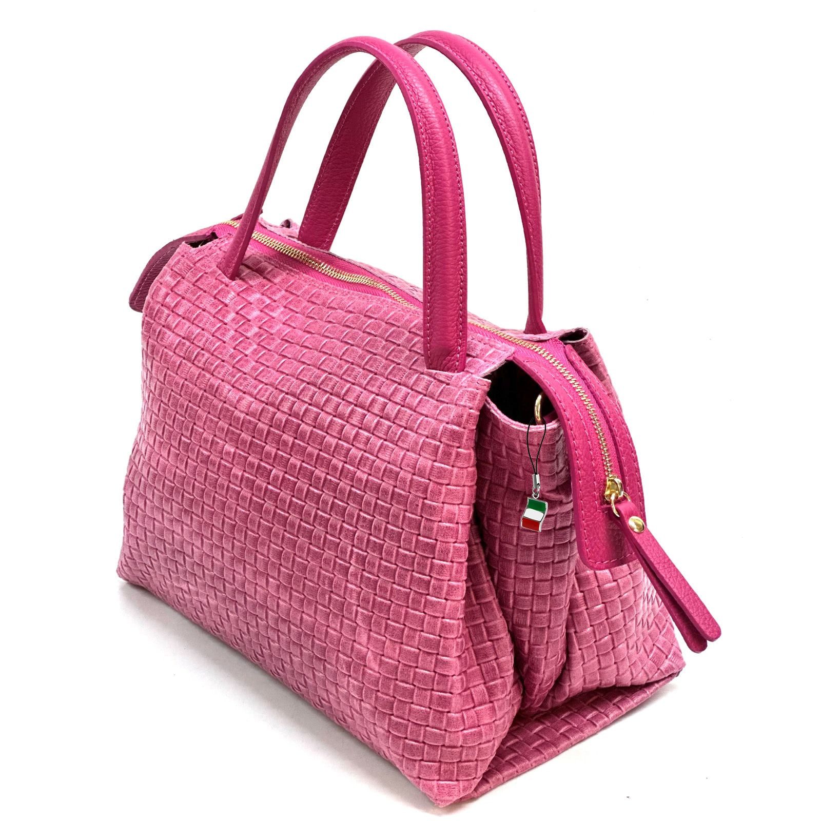 FLORENCE Handtasche Florence Damen Handtasche Echtleder (Handtasche), Damen Handtasche Leder, fuchsia, pink ca. 30cm x ca. 23cm hoch