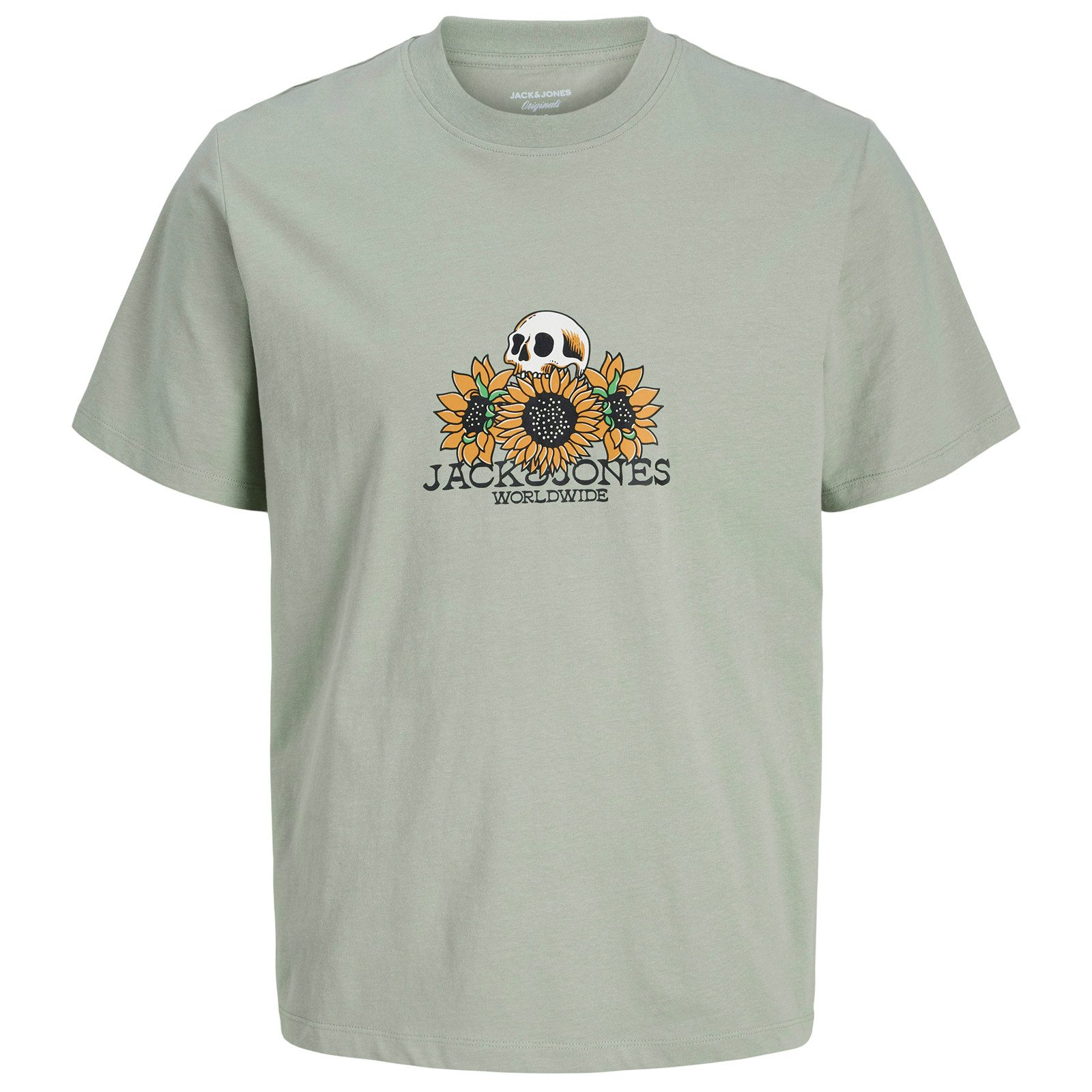 Rundhalsshirt Jack&Jones XXL T-Shirt salbeigrün Skull JORCATSKILLS