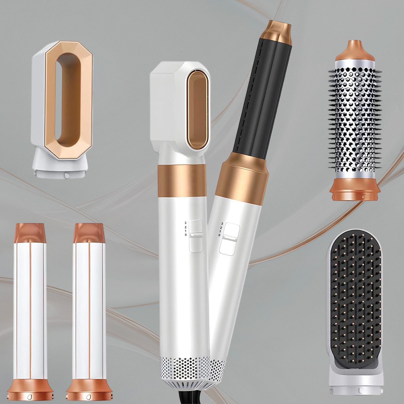 REDOM Warmluftbürste Haarglättbürste Haartrockner Set Föhn Lockenstab Glättkamm Rundbürste, 5-in-1-Multifunktion 3 Temperaturstufen Bidirektionales Locken