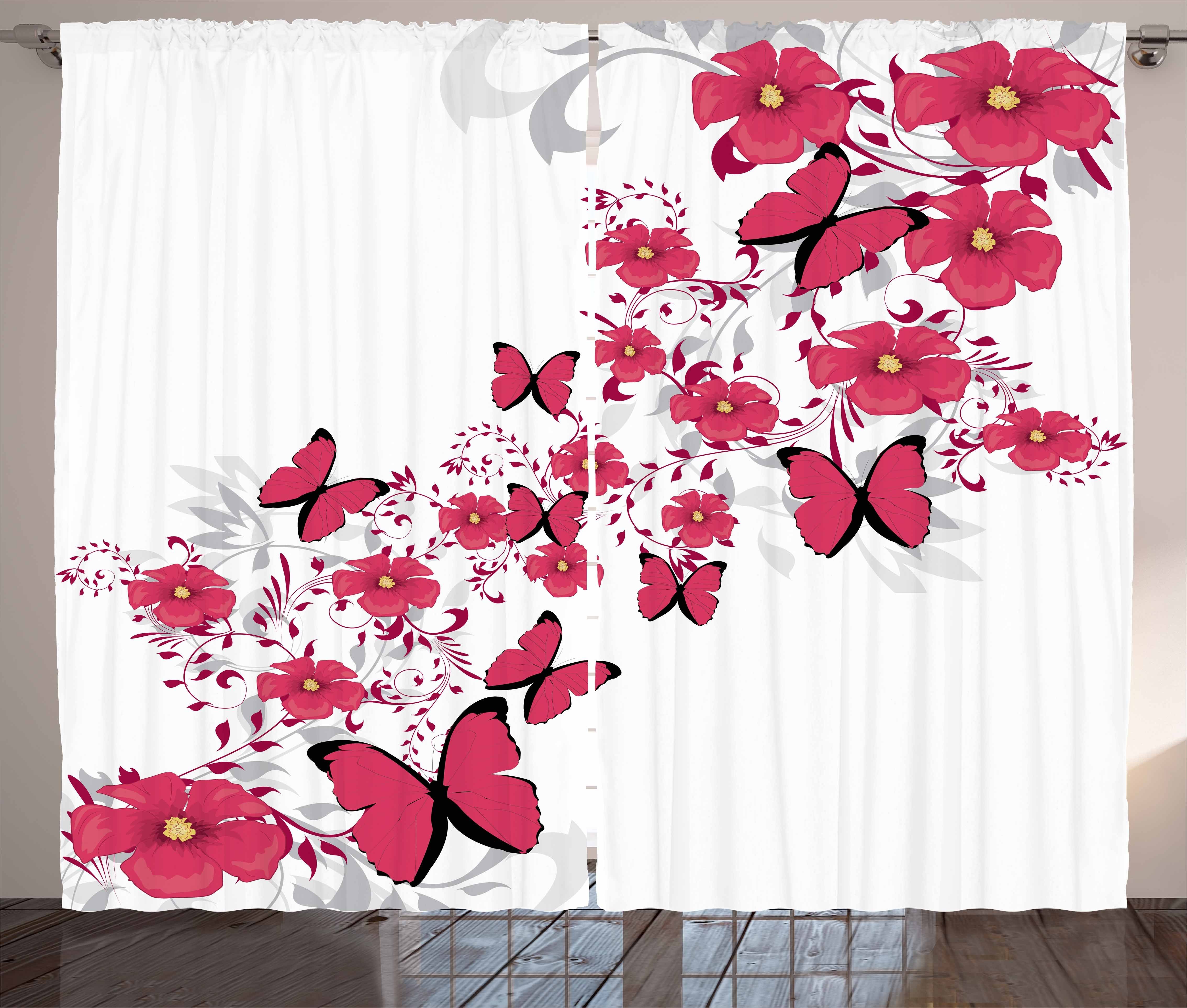 Schlaufen Vorhang Schmetterling Pink und Schlafzimmer Kräuselband Haken, mit Abakuhaus, Gardine Blume und Weiß